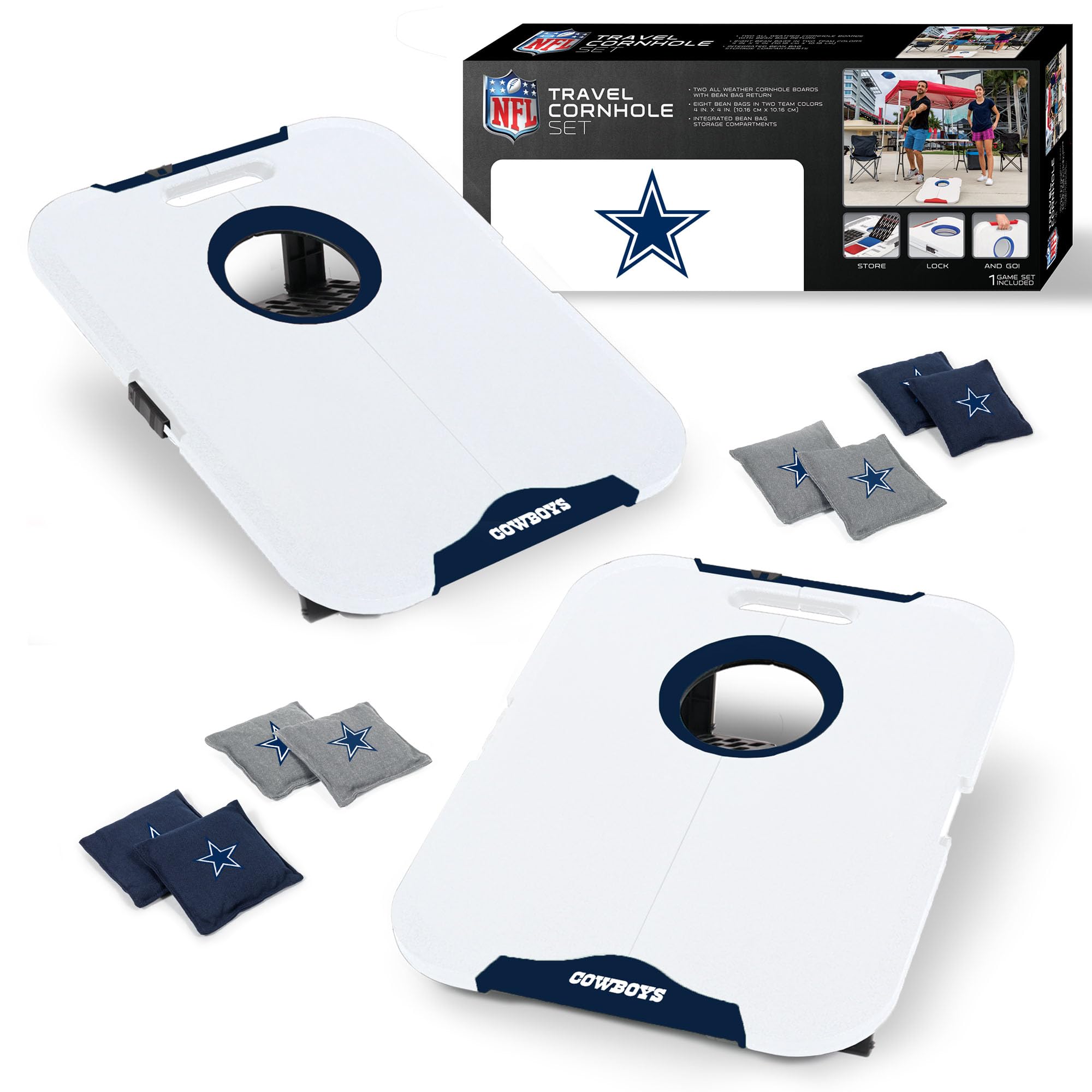 Wild Sports NFL Dallas Cowboys Pro Football All-Weather Cornhole Set - Travel Bean Bag Toss Set Includes 8 Bean Bags - Sports Collectibles, Sports Memorabilia, Sports Fan Shop, Sports Gifts
