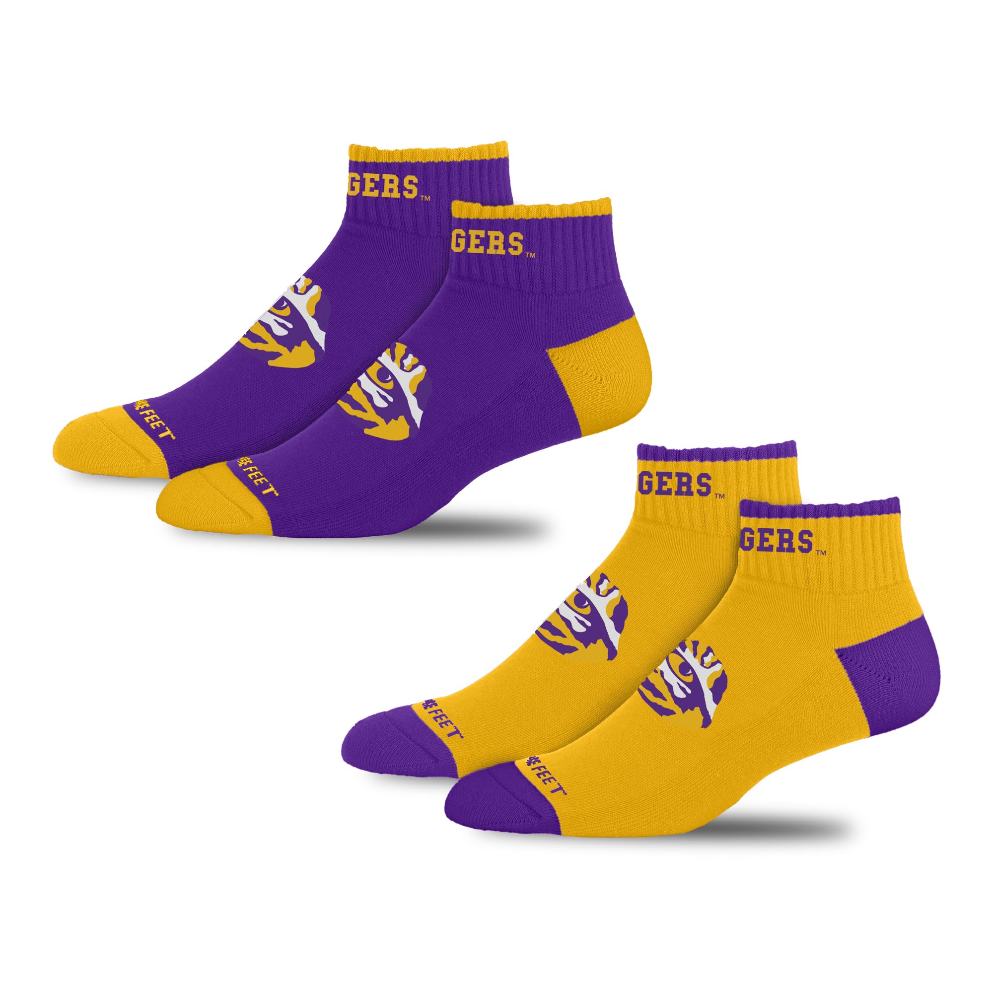 For Bare Feet NCAA LSU TIGERS Front and Center 2 Pack Team Colors Large - Sports Gifts, Sports Memorabilia, Sports Collectibles, Fan Shop