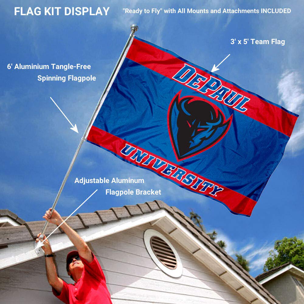 College Flags & Banners Co. DePaul Blue Demons Flag and Pole Bracket Mount Bundle - Sports Collectibles, Sports Memorabilia, Sports Fan Shop, Sports Gifts