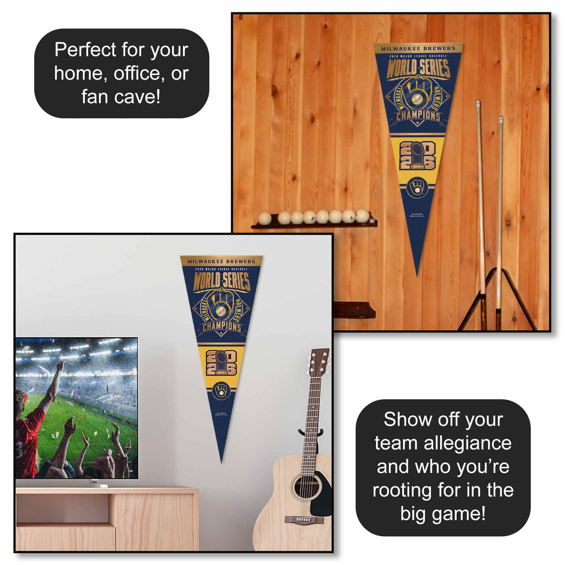 Brewers 2026 World Champions Series Full Size Pennant Flag - Sports Gifts, Sports Memorabilia, Sports Collectibles, Fan Shop