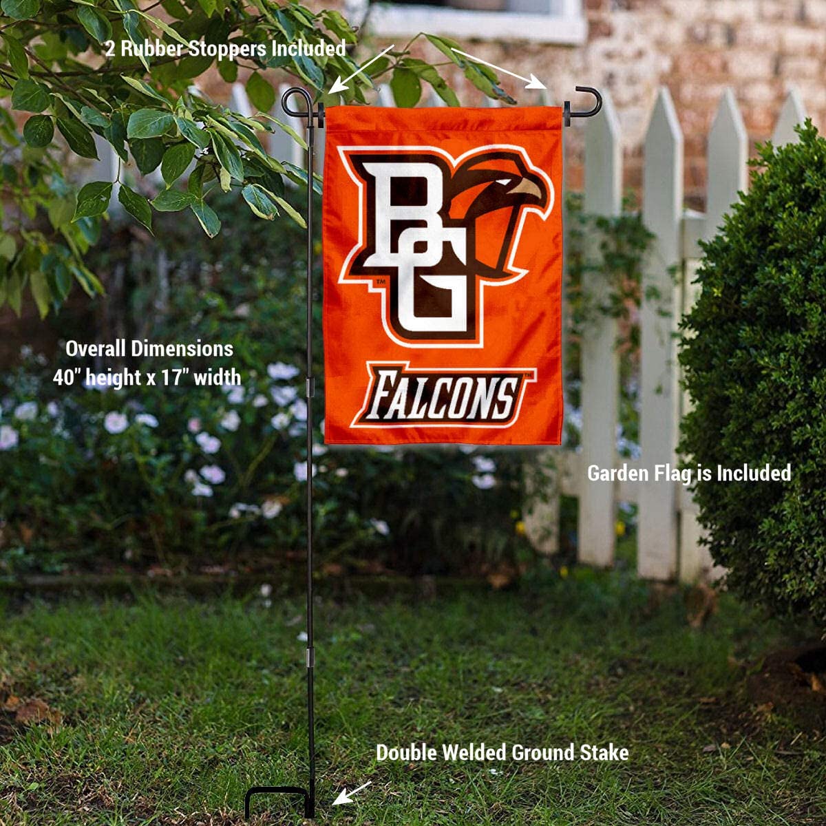 College Flags & Banners Co. Bowling Green State University Garden Flag and USA Flag Stand Pole Holder Set - Sports Collectibles, Sports Memorabilia, Sports Fan Shop, Sports Gifts
