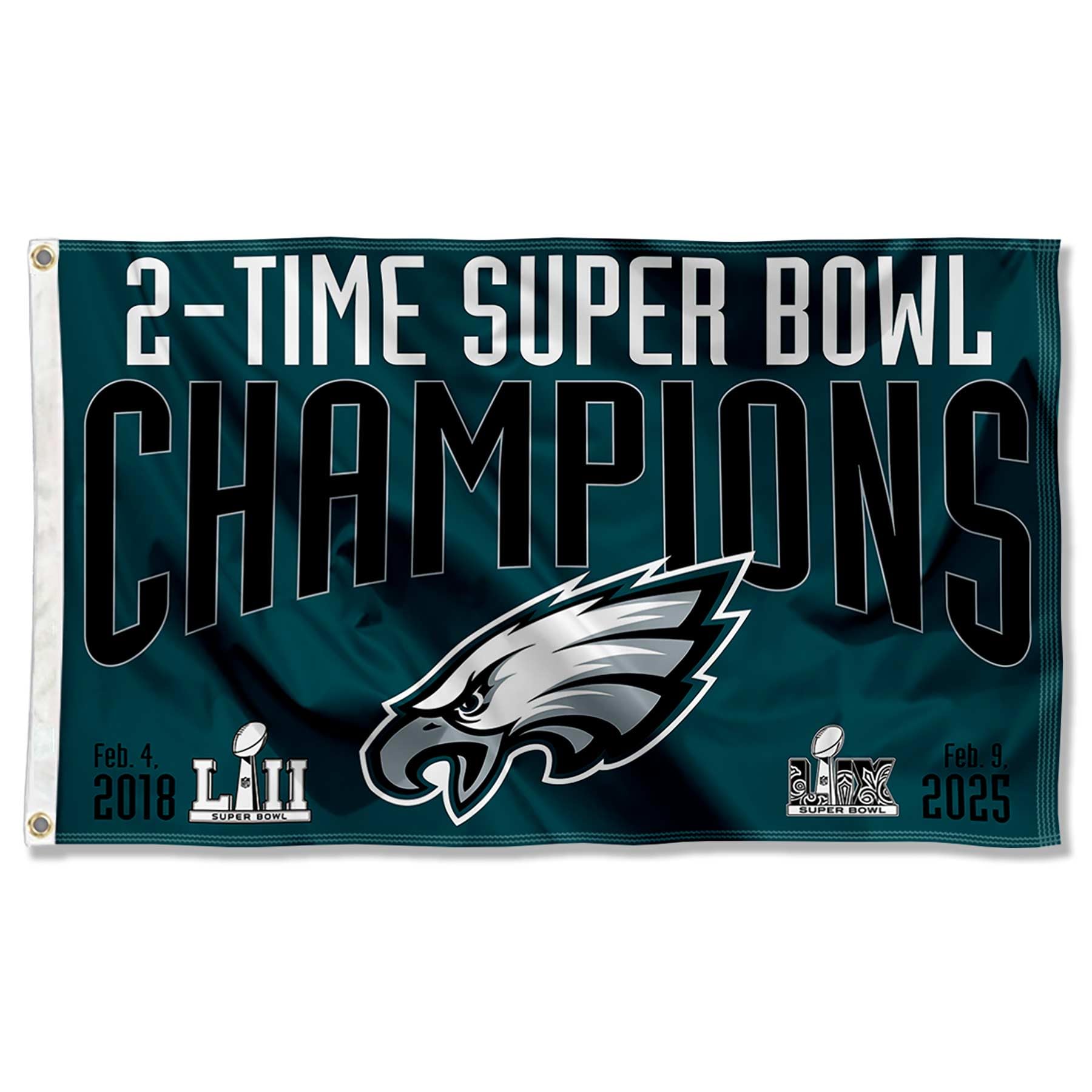 Philadelphia Eagles 2 Time Super Bowl Champions Flag Outdoor Indoor 3x5 Foot Banner - Sports Collectibles, Sports Memorabilia, Sports Fan Shop, Sports Gifts