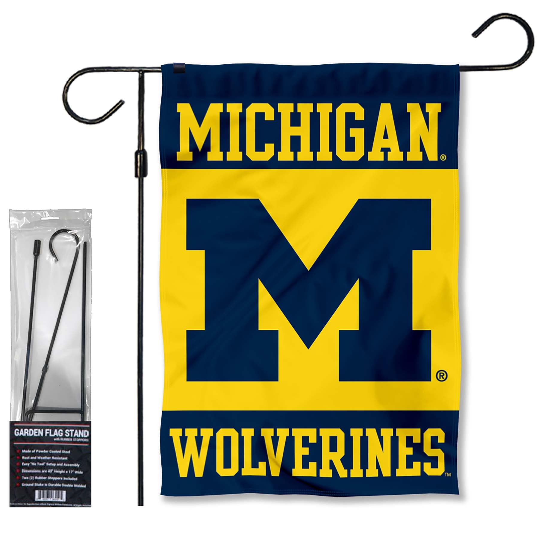 College Flags & Banners Co. Michigan Wolverines Yard Flag and Flag Stand Holder Flagpole Set - Sports Collectibles, Sports Memorabilia, Sports Fan Shop, Sports Gifts