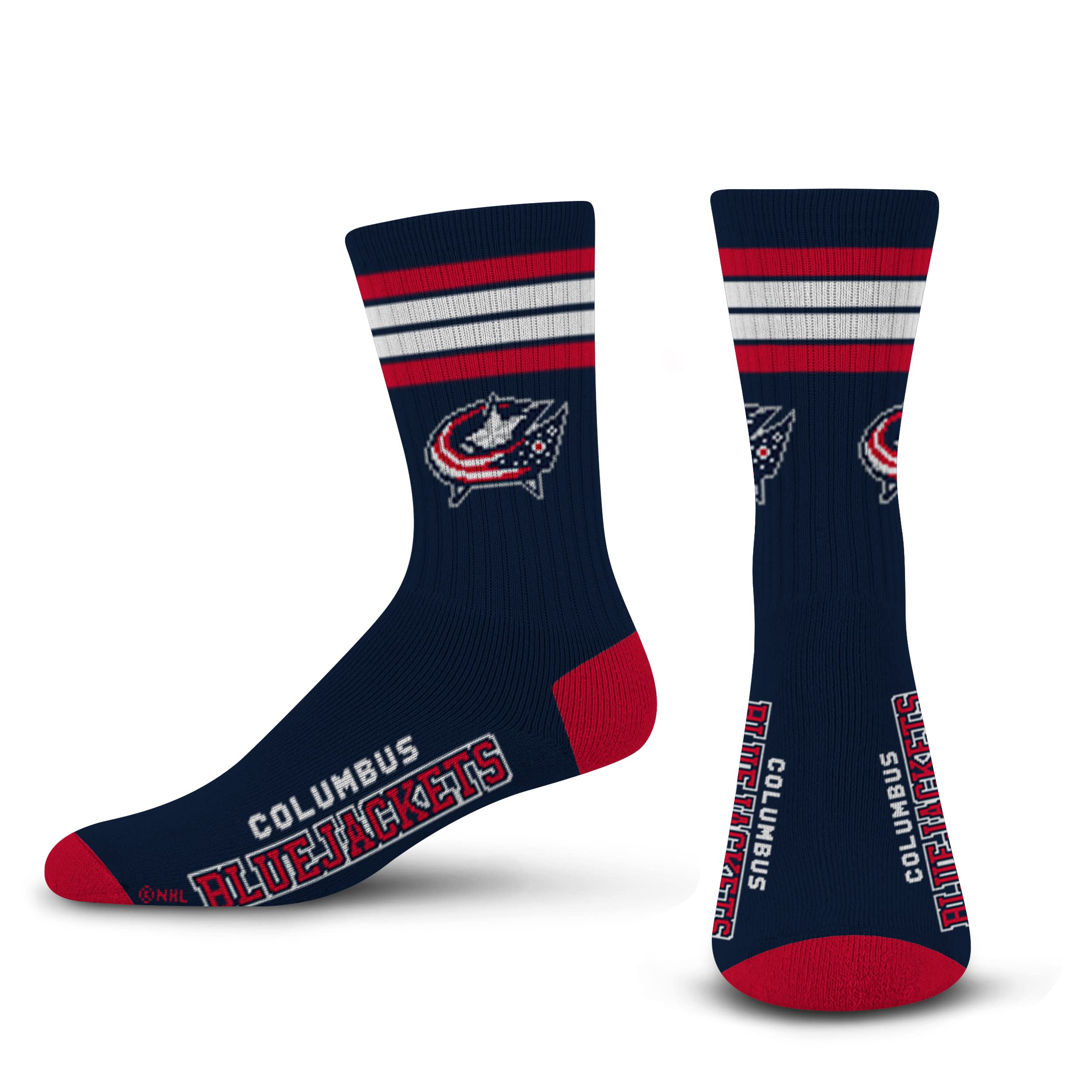 For Bare Feet NHL Columbus Blue Jackets 4 Stripe Deuce Crew Sock Team Color LARGE - Sports Gifts, Sports Memorabilia, Sports Collectibles, Fan Shop