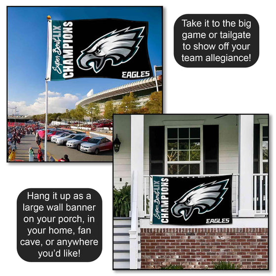 WinCraft Philadelphia Eagles Super Bowl LIX Champions Flag Outdoor Indoor 3x5 Foot Banner - Sports Collectibles, Sports Memorabilia, Sports Fan Shop, Sports Gifts