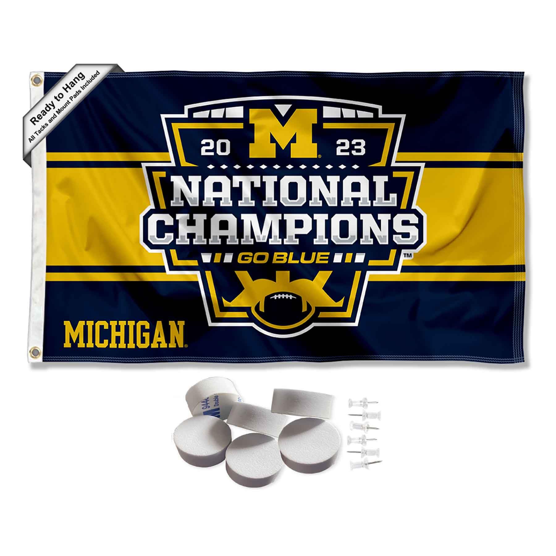 College Flags & Banners Co. Michigan Team University Wolverines 2023 National Champions Banner and Tapestry Wall Tack Pads - Sports Collectibles, Sports Memorabilia, Sports Fan Shop, Sports Gifts