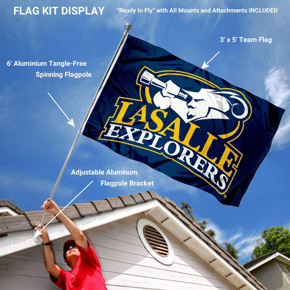 College Flags & Banners Co. La Salle Explorers Flag and Pole Bracket Mount Bundle - Sports Collectibles, Sports Memorabilia, Sports Fan Shop, Sports Gifts