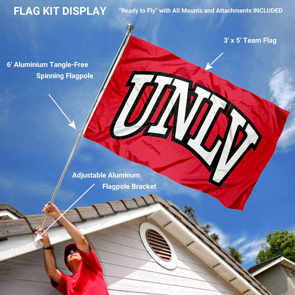 College Flags & Banners Co. University of Nevada Las Vegas Flag and Pole Bracket Mount Bundle - Sports Collectibles, Sports Memorabilia, Sports Fan Shop, Sports Gifts