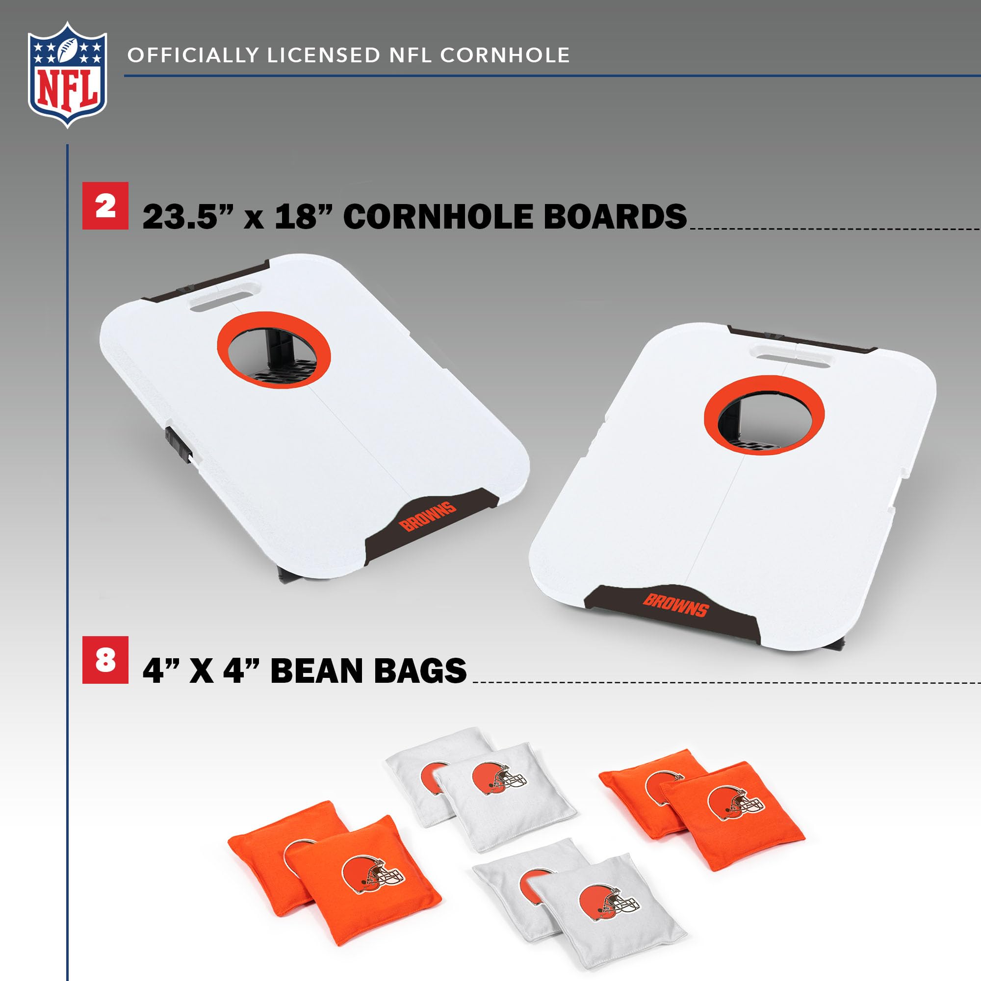Wild Sports NFL Cleveland Browns Pro Football All-Weather Cornhole Set - Travel Bean Bag Toss Set Includes 8 Bean Bags - Sports Collectibles, Sports Memorabilia, Sports Fan Shop, Sports Gifts
