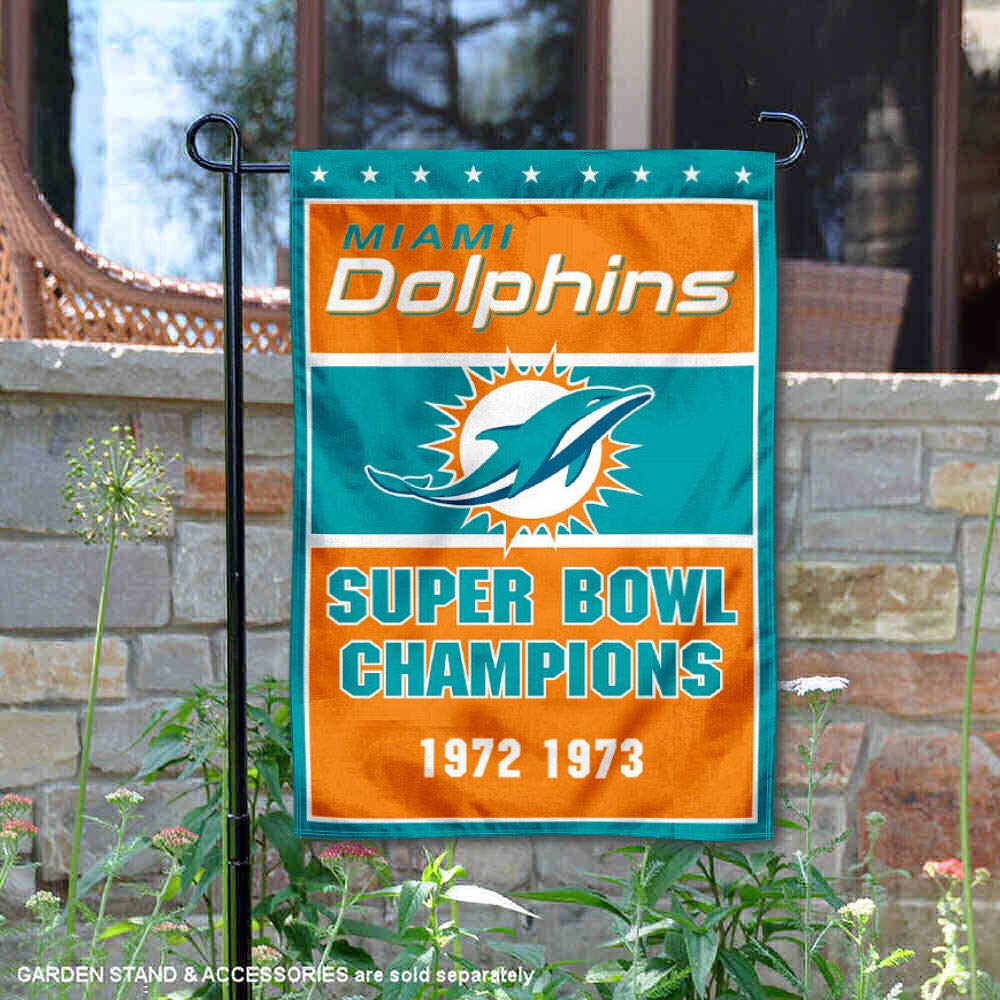 WinCraft Miami Dolphins 2 Time Super Bowl Champions Double Sided Garden Flag - Sports Collectibles, Sports Memorabilia, Sports Fan Shop, Sports Gifts