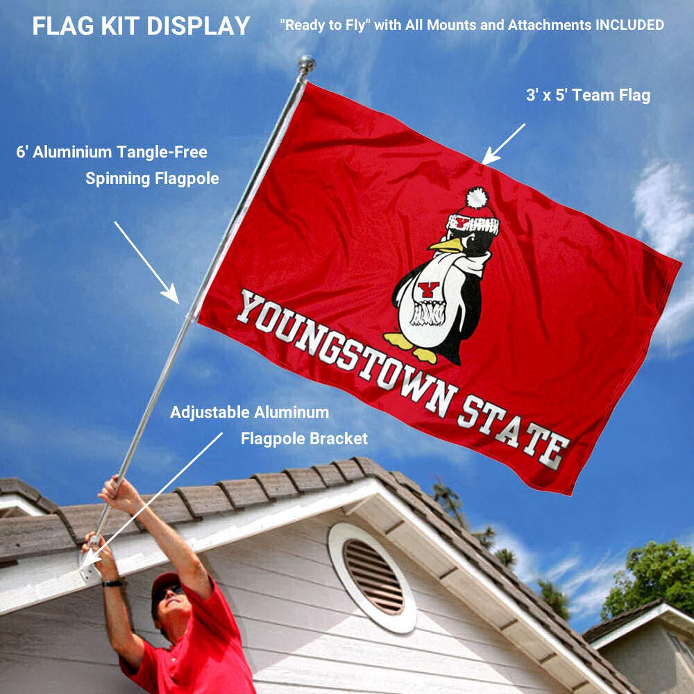 College Flags & Banners Co. YSU Penguins Logo Outdoor Flag and Pole Bracket Mount Bundle - Sports Collectibles, Sports Memorabilia, Sports Fan Shop, Sports Gifts