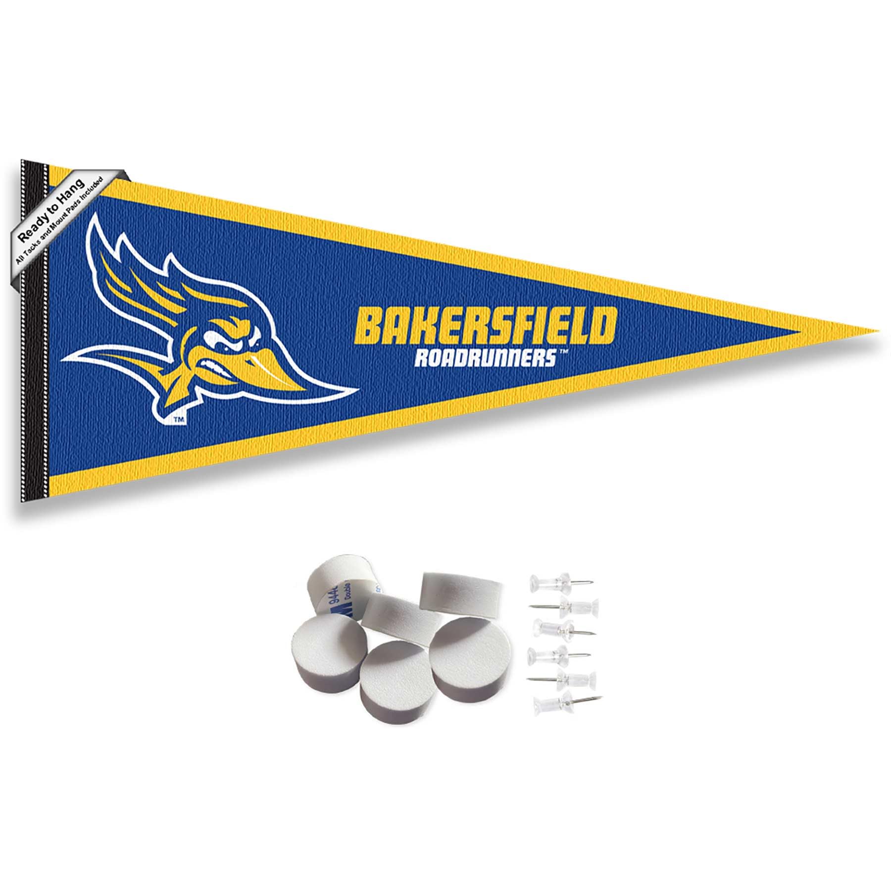 College Flags & Banners Co. Cal State Bakersfield Road Runners Pennant Flag and Wall Tack Mount Pads - Sports Collectibles, Sports Memorabilia, Sports Fan Shop, Sports Gifts