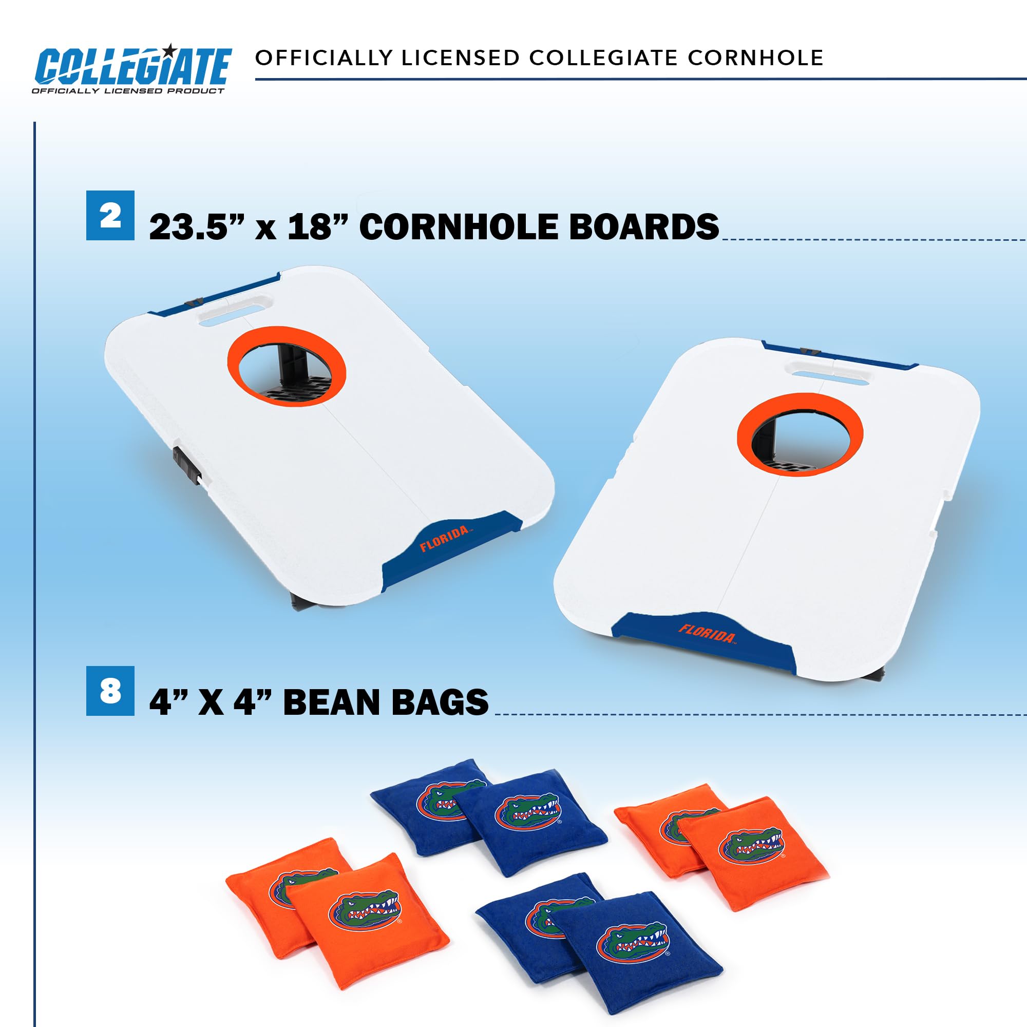 Wild Sports NCAA Florida Gators Pro Football All-Weather Cornhole Set - Travel Bean Bag Toss Set Includes 8 Bean Bags - Sports Collectibles, Sports Memorabilia, Sports Fan Shop, Sports Gifts