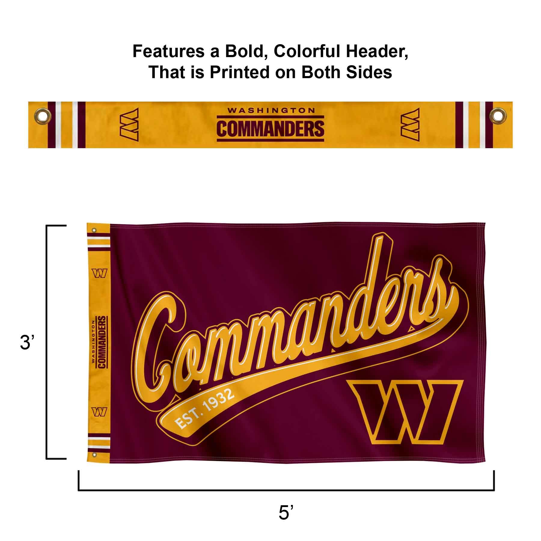 WinCraft Washington Commanders Script Logo Premium Flag - Sports Collectibles, Sports Memorabilia, Sports Fan Shop, Sports Gifts