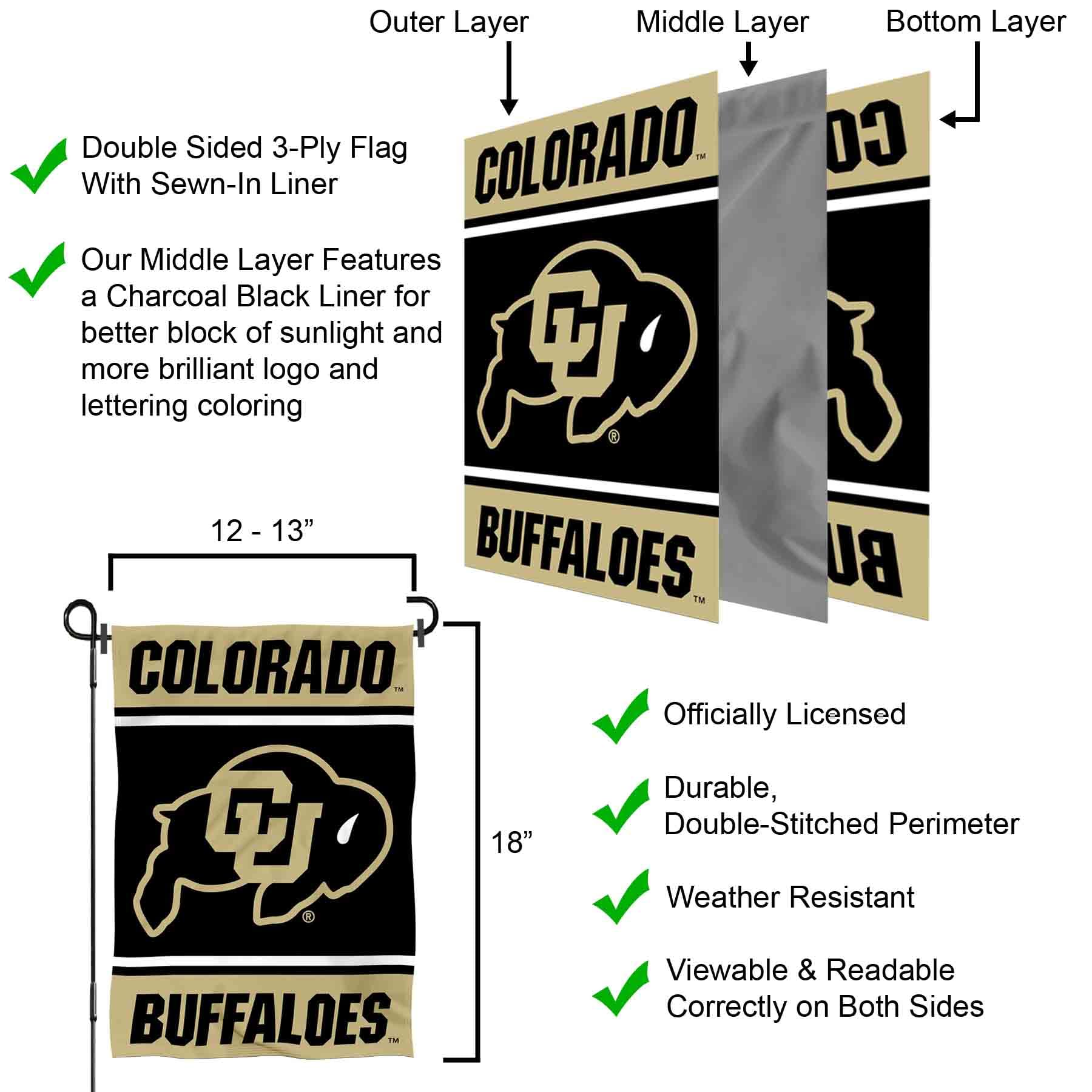 College Flags & Banners Co. Colorado Buffaloes Garden Flag - Sports Collectibles, Sports Memorabilia, Sports Fan Shop, Sports Gifts