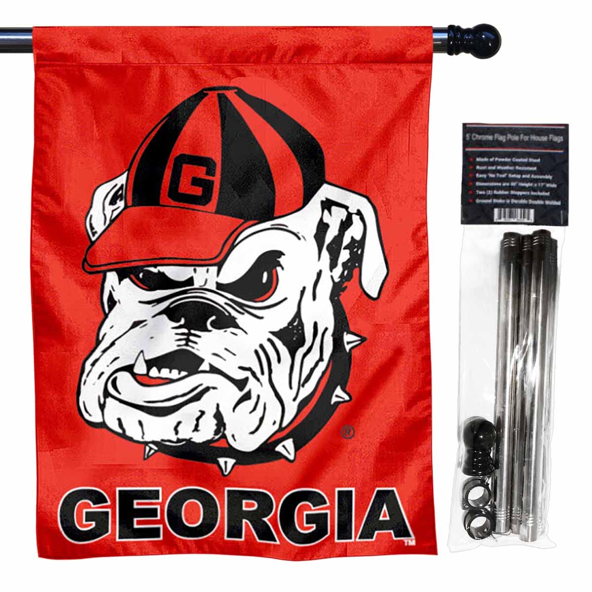 College Flags & Banners Co. Georgia Dawgs Banner with Flag Pole Set - Sports Collectibles, Sports Memorabilia, Sports Fan Shop, Sports Gifts