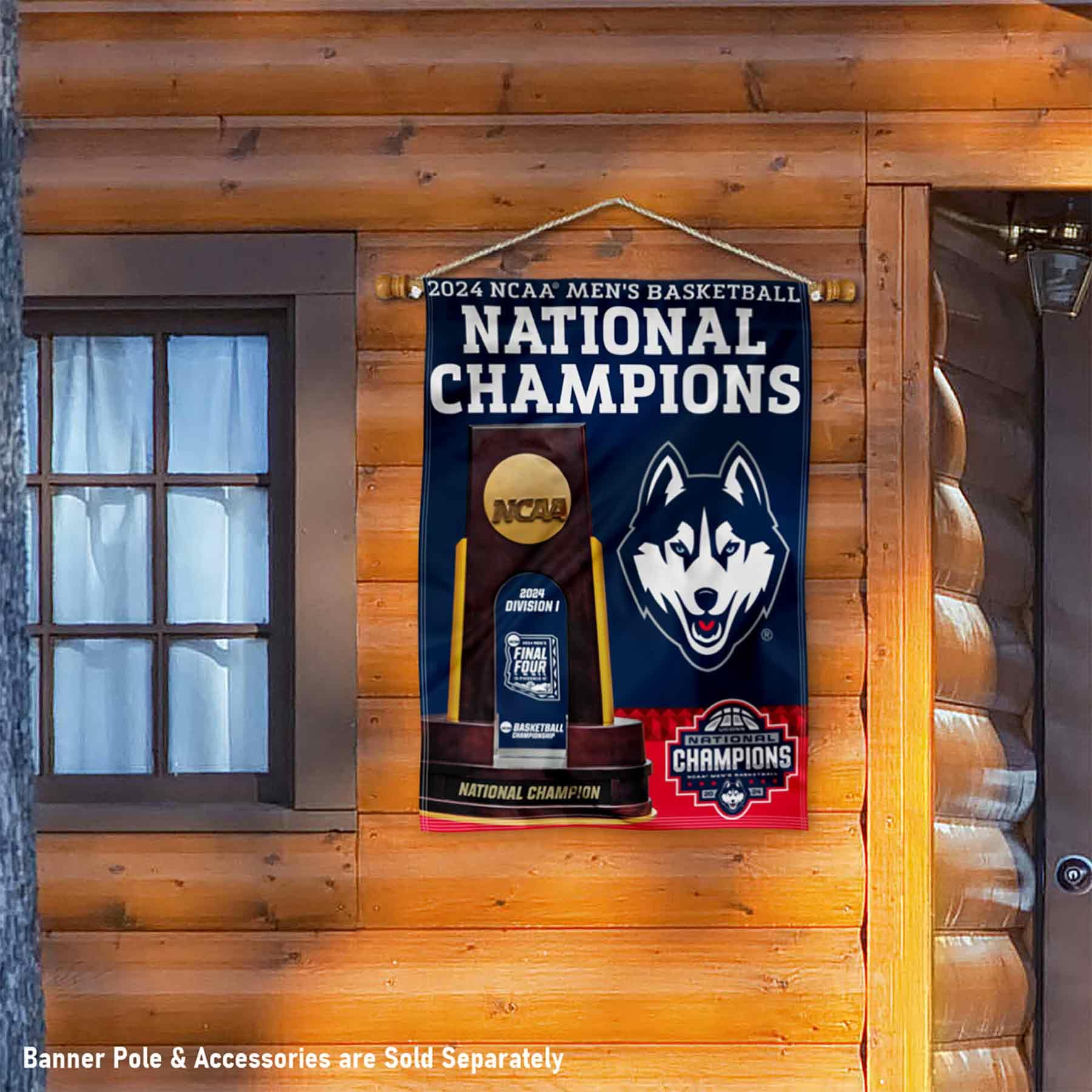 WinCraft Connecticut Huskies 2024 Basketball National Champions Banner Vertical Flag - Sports Collectibles, Sports Memorabilia, Sports Fan Shop, Sports Gifts