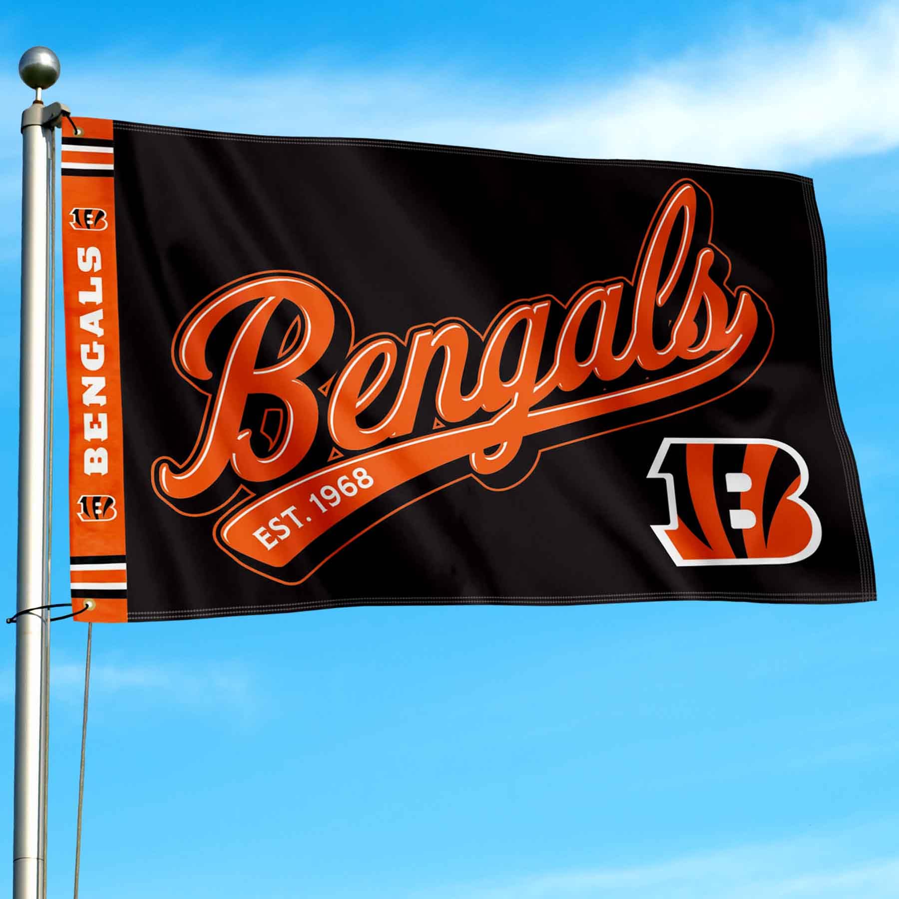 Cincinnati Bengals Script Logo Premium Flag - Sports Collectibles, Sports Memorabilia, Sports Fan Shop, Sports Gifts