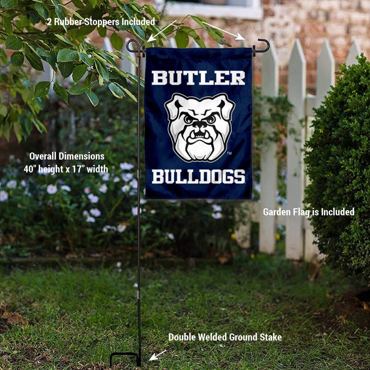 College Flags & Banners Co. Butler Bulldogs New Logo Garden Flag and USA Flag Stand Pole Holder Set - Sports Collectibles, Sports Memorabilia, Sports Fan Shop, Sports Gifts