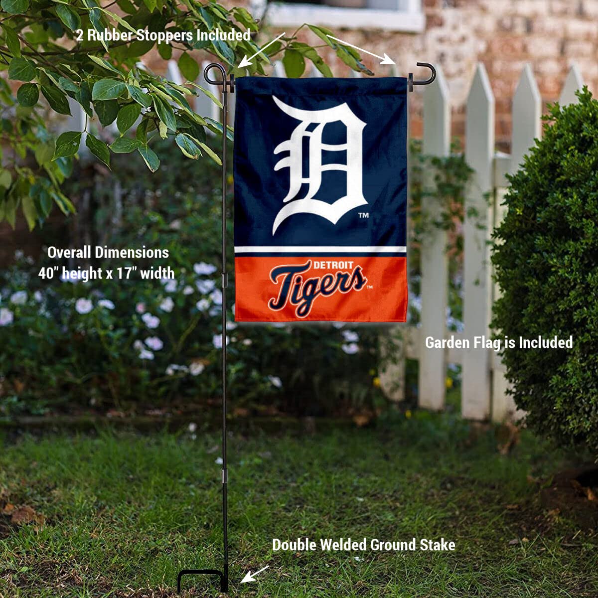WinCraft Detroit Baseball Garden Flag with Stand Holder - Sports Collectibles, Sports Memorabilia, Sports Fan Shop, Sports Gifts