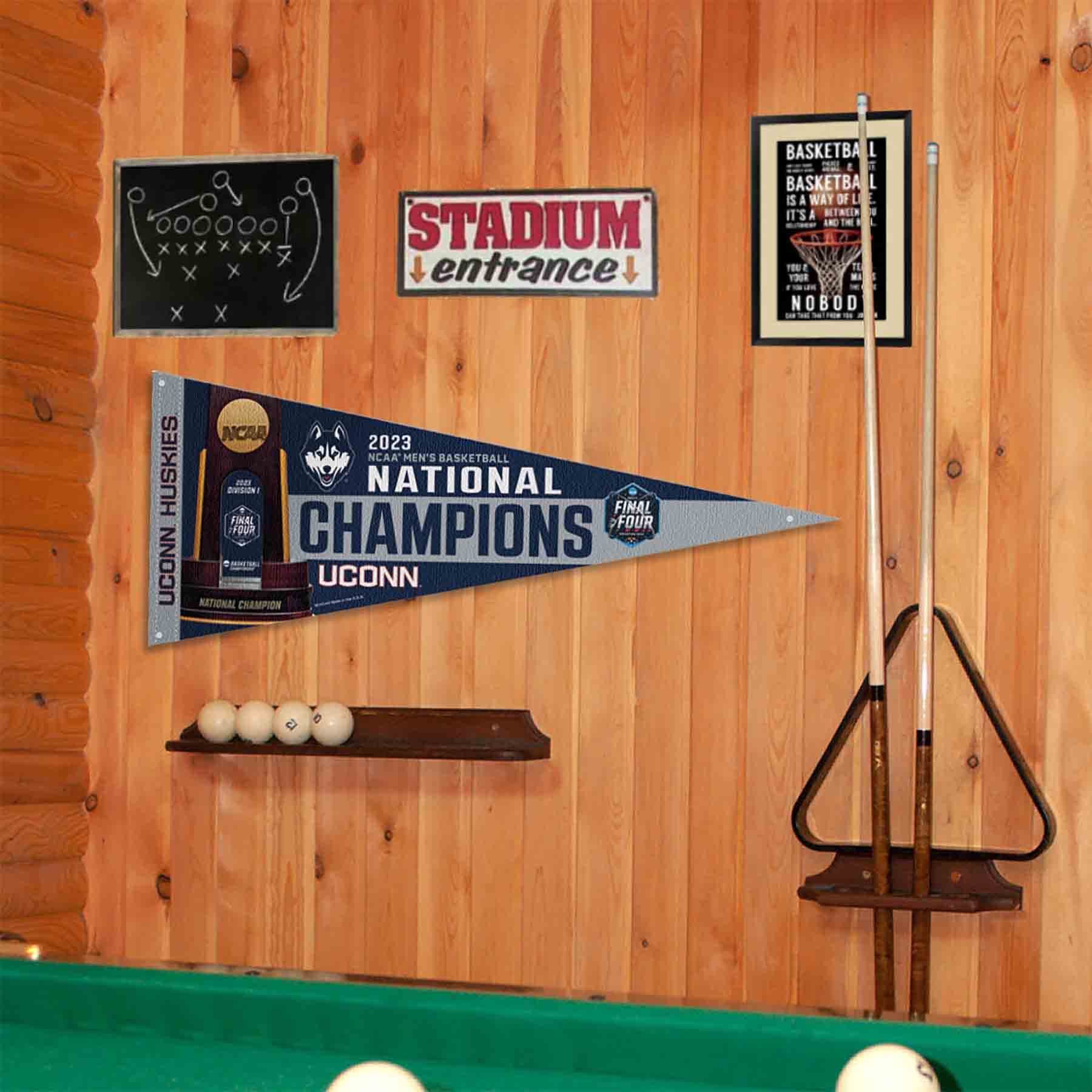 College Flags & Banners Co. Connecticut Huskies 2023 UCONN National Basketball Champions Pennant Flag and Wall Tack Mount Pads - Sports Collectibles, Sports Memorabilia, Sports Fan Shop, Sports Gifts