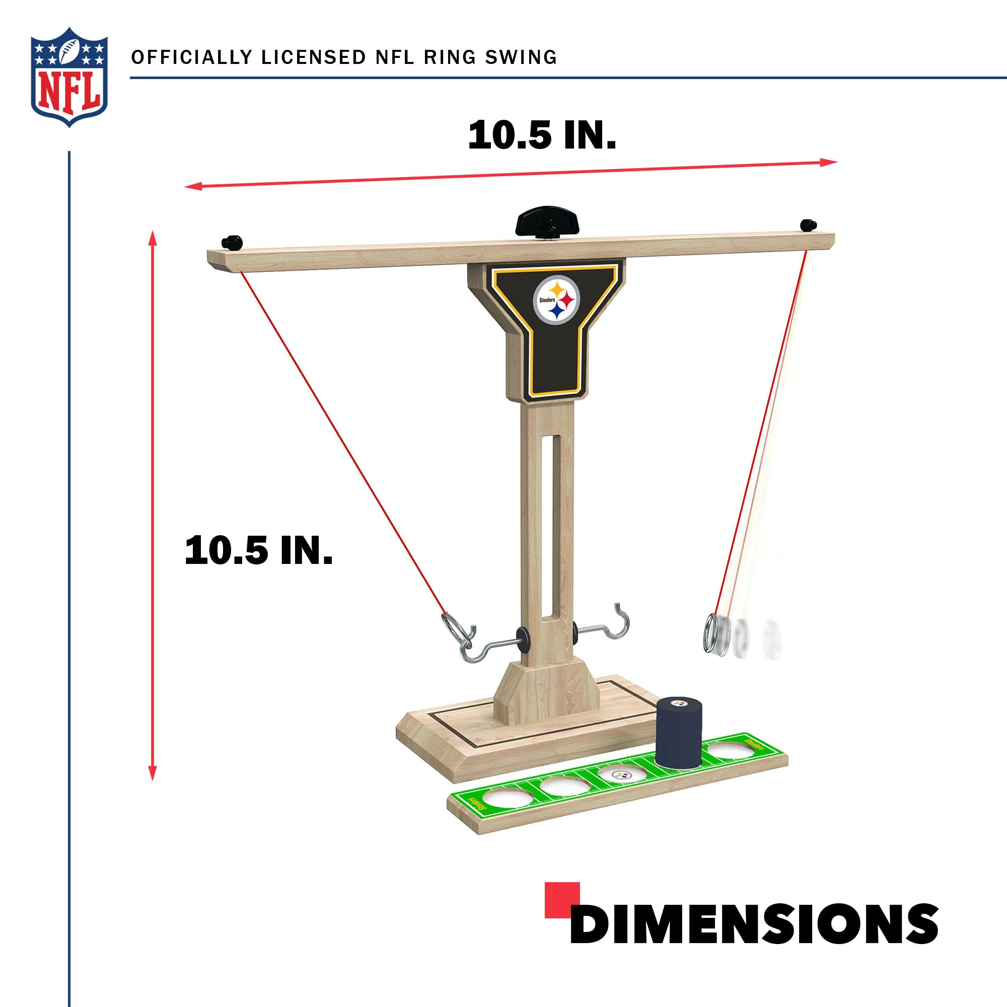 Wild Sports NFL Pittsburgh Steelers Wooden Ring Swing Battle - Head-to-Head Ring Toss Hook & Ring Game for NFL Fans - Sports Collectibles, Sports Memorabilia, Sports Fan Shop, Sports Gifts