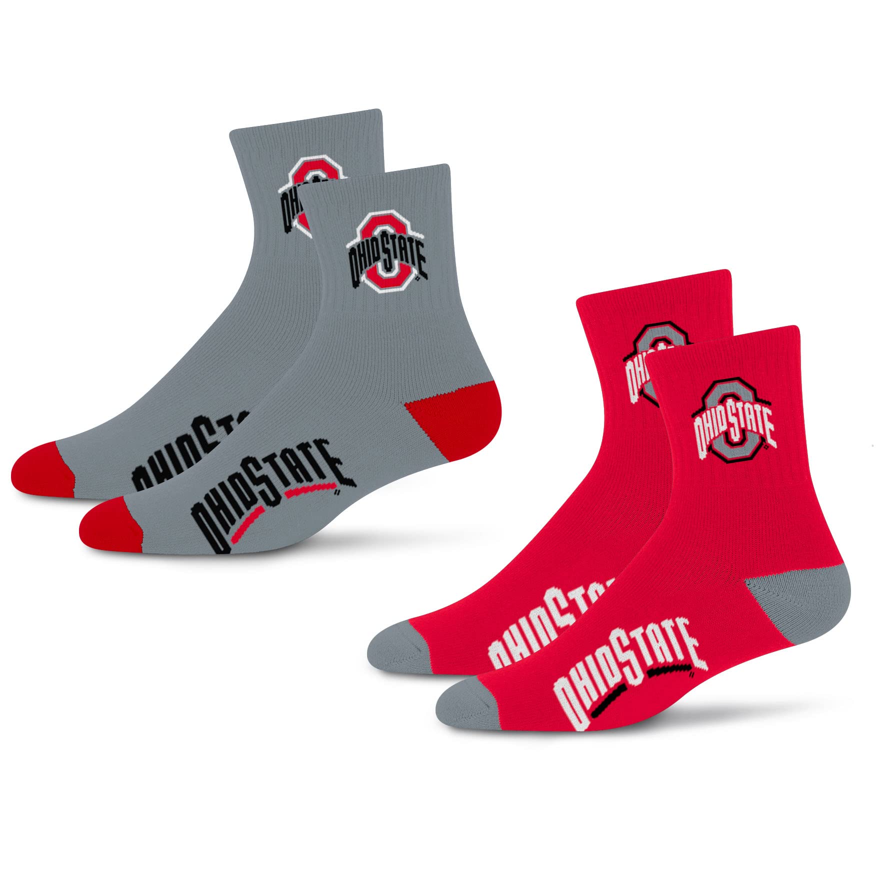 For Bare Feet NCAA Ohio State Buckeyes Quarter Sock Two Pack Team Colors Large - Sports Gifts, Sports Memorabilia, Sports Collectibles, Fan Shop
