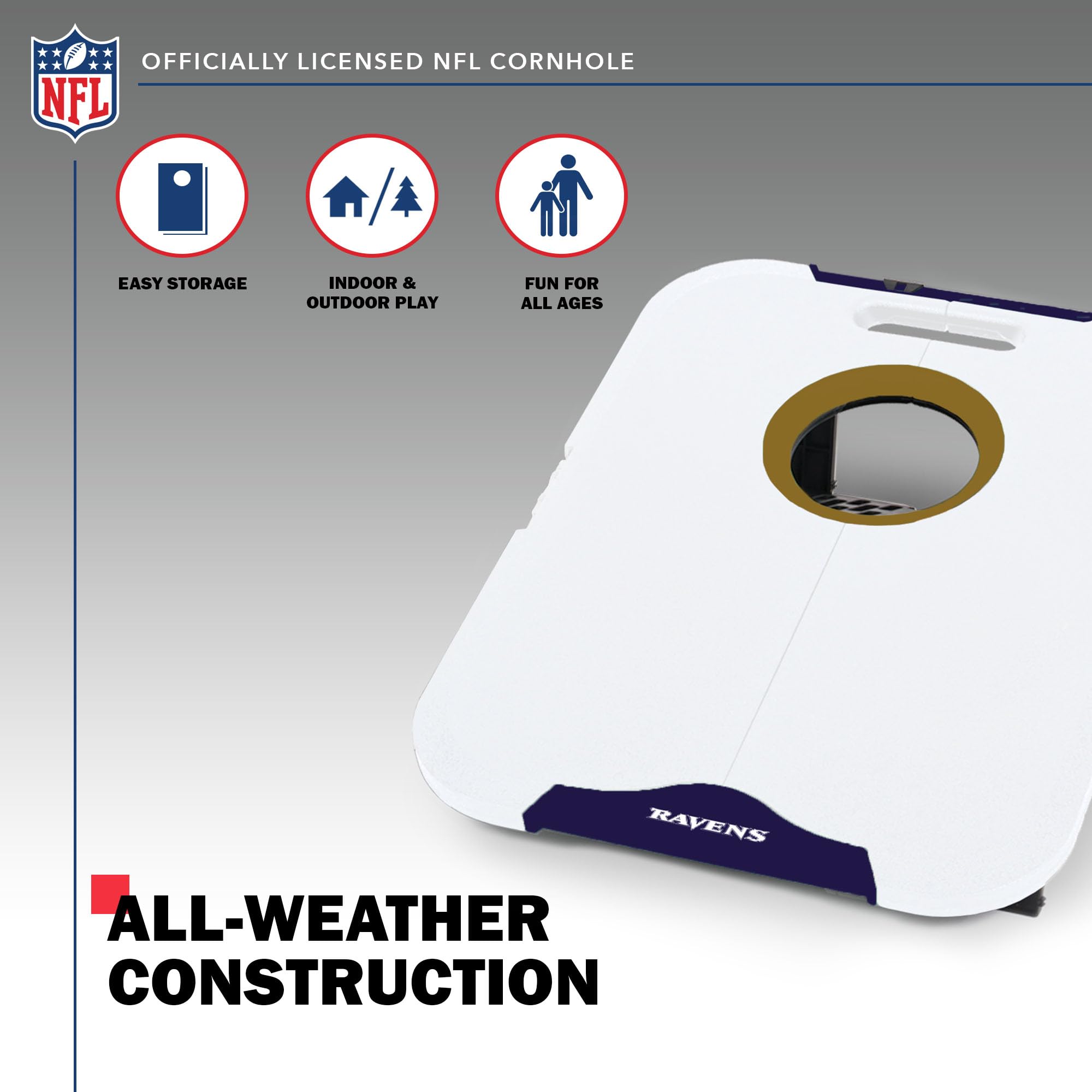 Wild Sports NFL Baltimore Ravens Pro Football All-Weather Cornhole Set - Travel Bean Bag Toss Set Includes 8 Bean Bags - Sports Collectibles, Sports Memorabilia, Sports Fan Shop, Sports Gifts