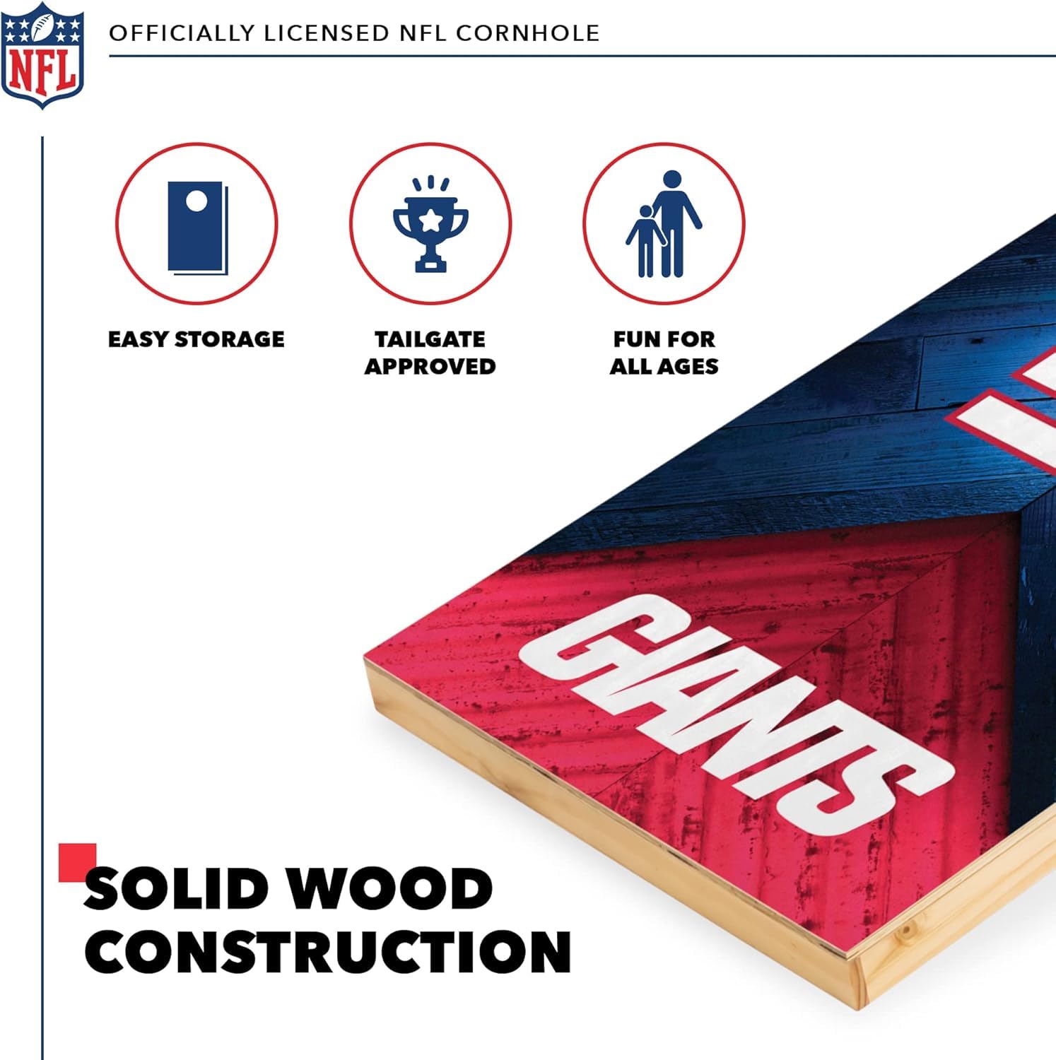 Wild Sports NFL New York Giants 2' x 4' Regulation Size Solid Wood Cornhole Set with Direct Print HD Team Graphics - Sports Collectibles, Sports Memorabilia, Sports Fan Shop, Sports Gifts