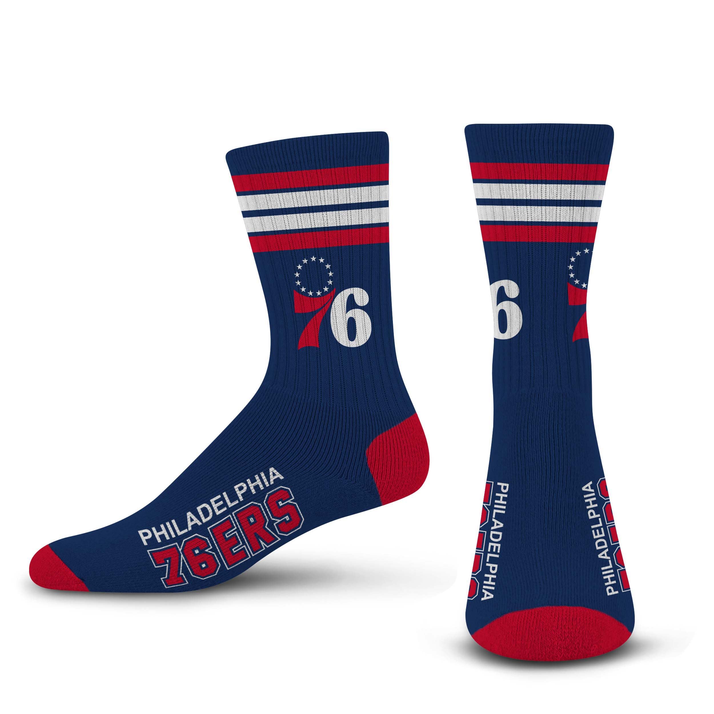 For Bare Feet NBA PHILADELPHIA 76ERS 4 Stripe Deuce Crew Sock Team Color YOUTH - Sports Gifts, Sports Memorabilia, Sports Collectibles, Fan Shop