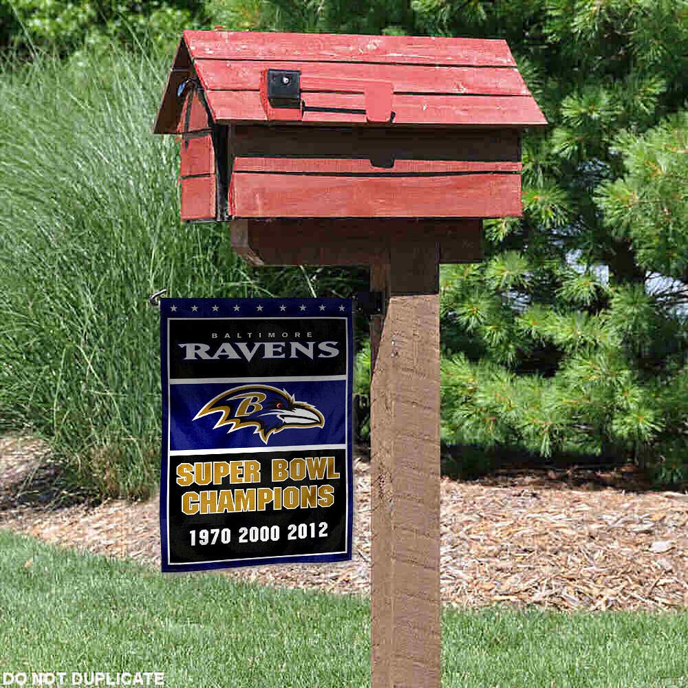 WinCraft Baltimore Ravens 3 Time Super Bowl Champions Double Sided Garden Flag - Sports Collectibles, Sports Memorabilia, Sports Fan Shop, Sports Gifts