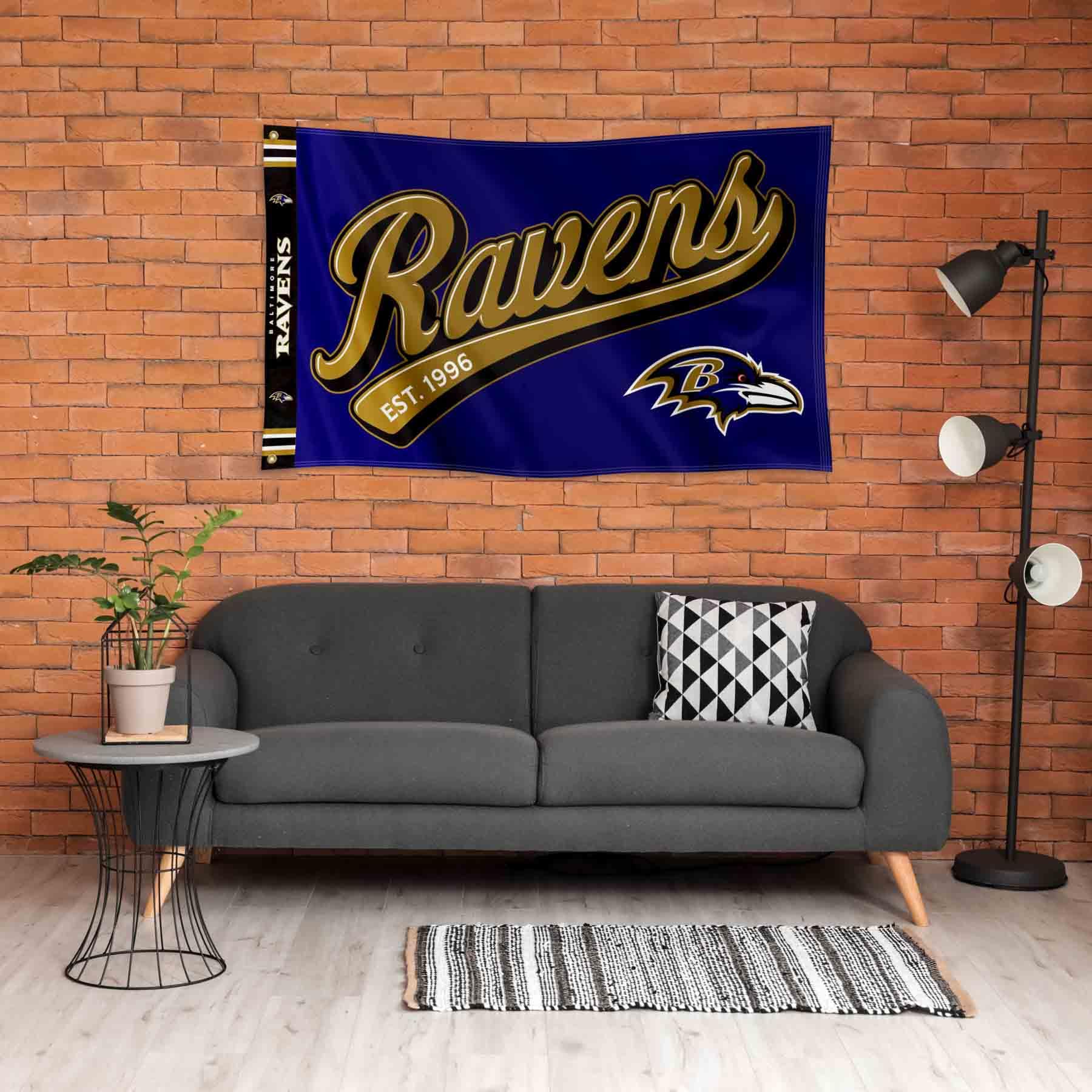 WinCraft Baltimore Ravens Script Logo Premium Flag - Sports Collectibles, Sports Memorabilia, Sports Fan Shop, Sports Gifts