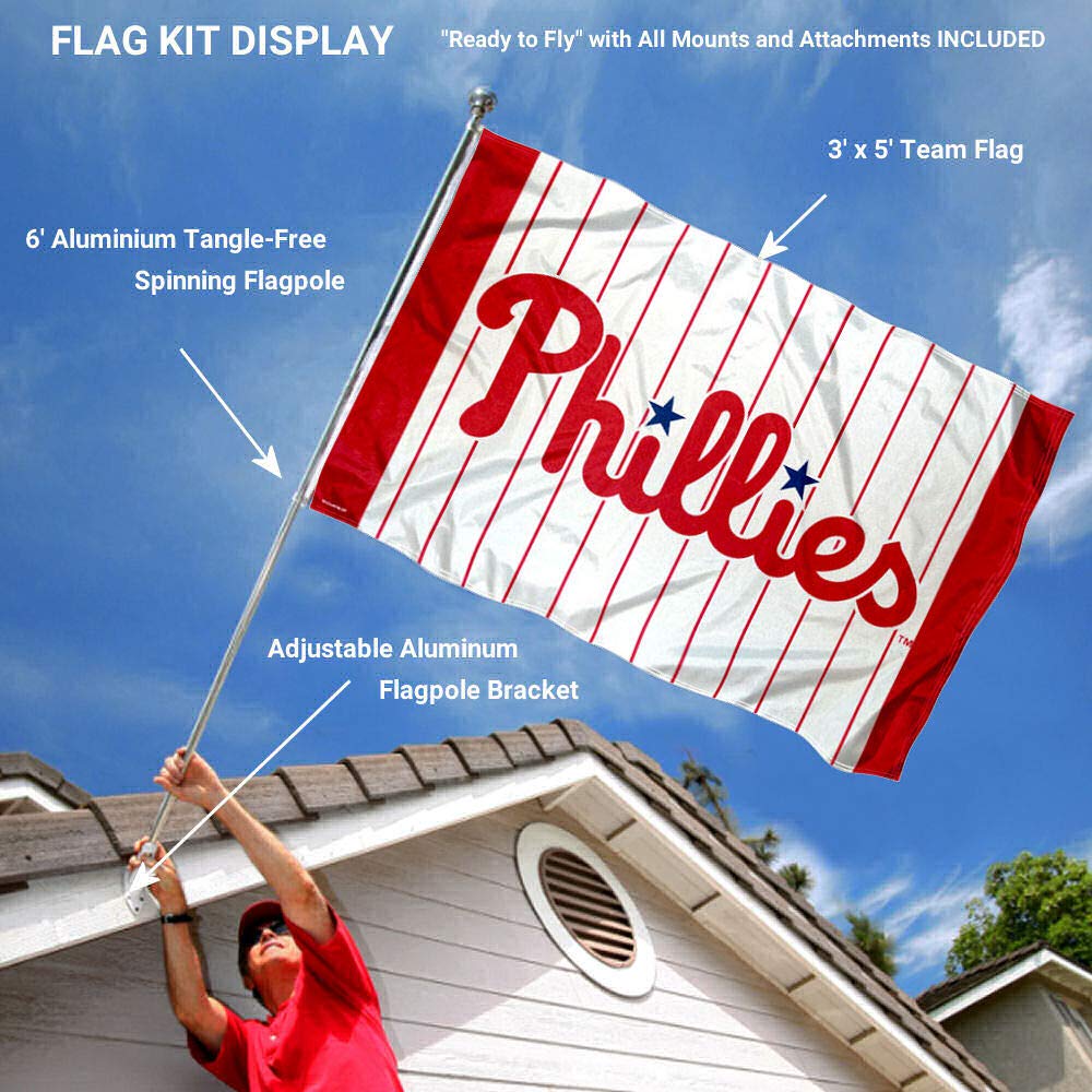 WinCraft Philadelphia Baseball Pinstripes Flag Pole and Bracket Mount Set - Sports Collectibles, Sports Memorabilia, Sports Fan Shop, Sports Gifts