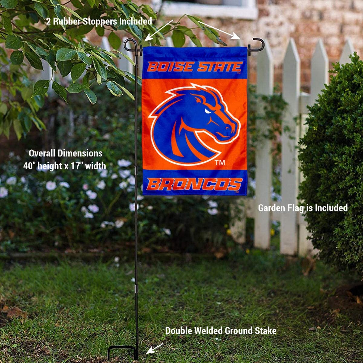 College Flags & Banners Co. Boise State New Logo Garden Flag and Stand Pole Holder Set - Sports Collectibles, Sports Memorabilia, Sports Fan Shop, Sports Gifts