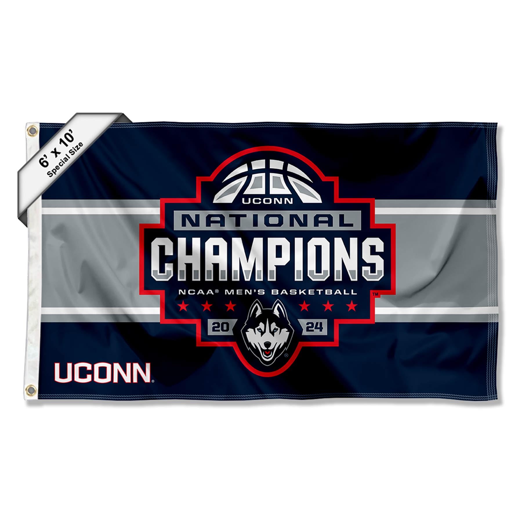 College Flags & Banners Co. Connecticut Huskies 6x10 Feet 2024 Basketball National Champions Large Flag - Sports Collectibles, Sports Memorabilia, Sports Fan Shop, Sports Gifts