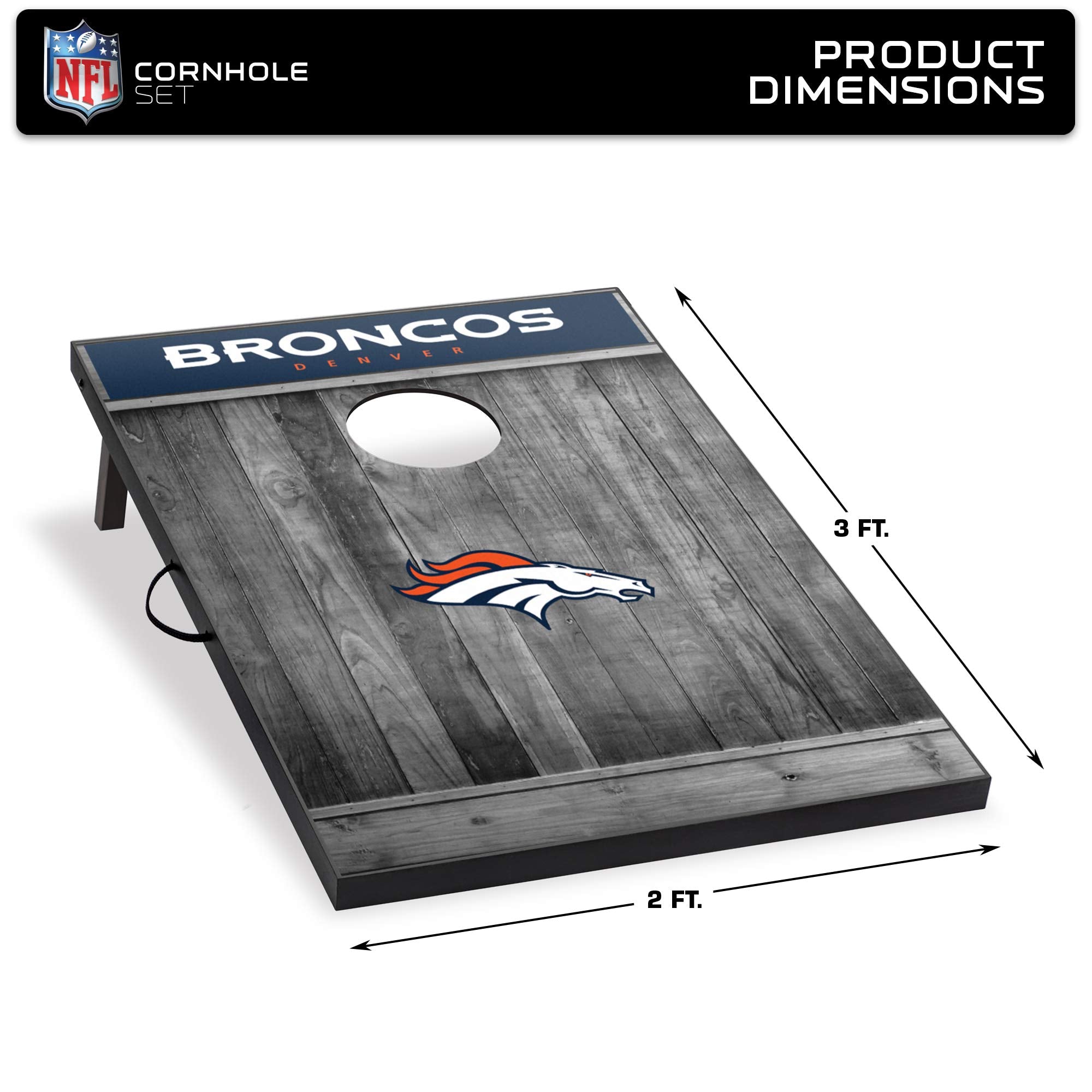 Wild Sports 2'x3' MDF Wood NFL Denver Broncos Cornhole Set - Grey Wood Design - Sports Collectibles, Sports Memorabilia, Sports Fan Shop, Sports Gifts