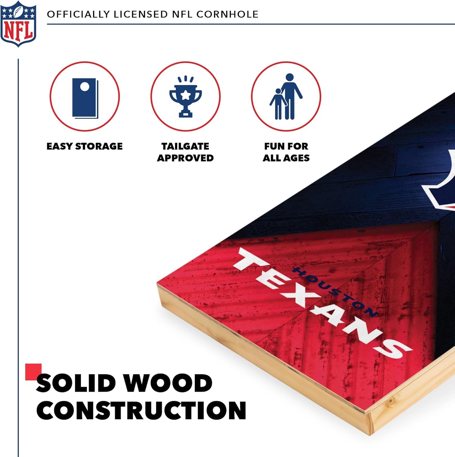 Wild Sports NFL Houston Texans 2' x 4' Regulation Size Solid Wood Cornhole Set with Direct Print HD Team Graphics - Sports Collectibles, Sports Memorabilia, Sports Fan Shop, Sports Gifts