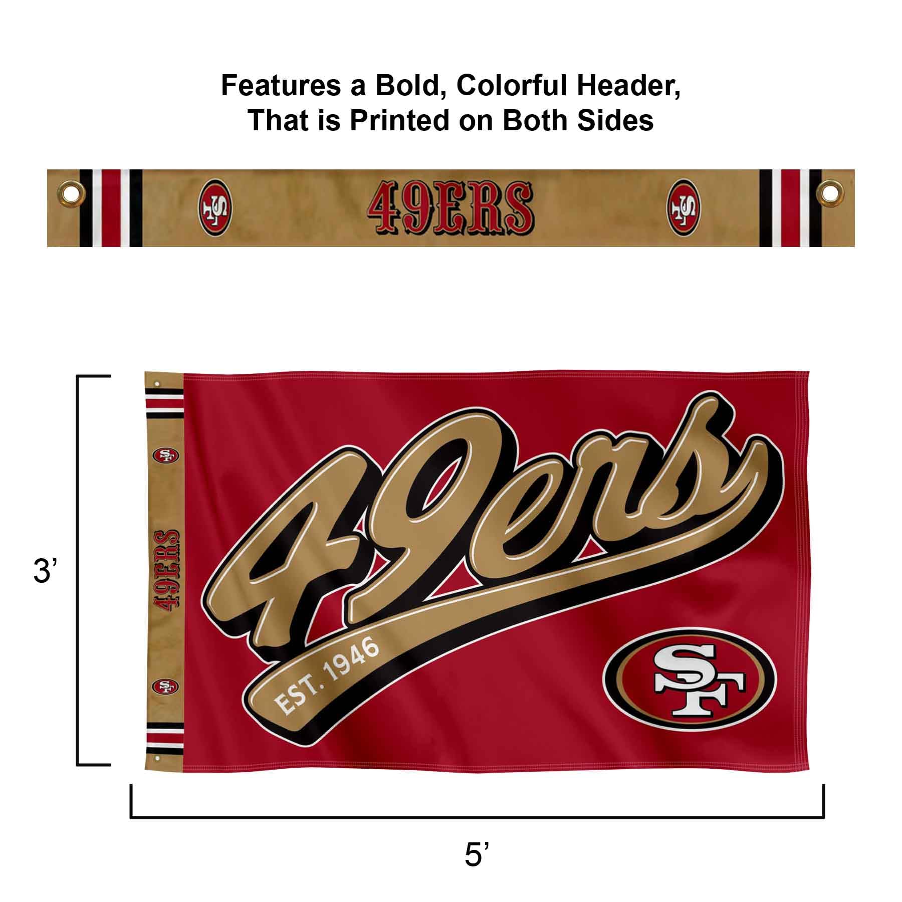WinCraft San Francisco 49ers Script Logo Premium Flag - Sports Collectibles, Sports Memorabilia, Sports Fan Shop, Sports Gifts