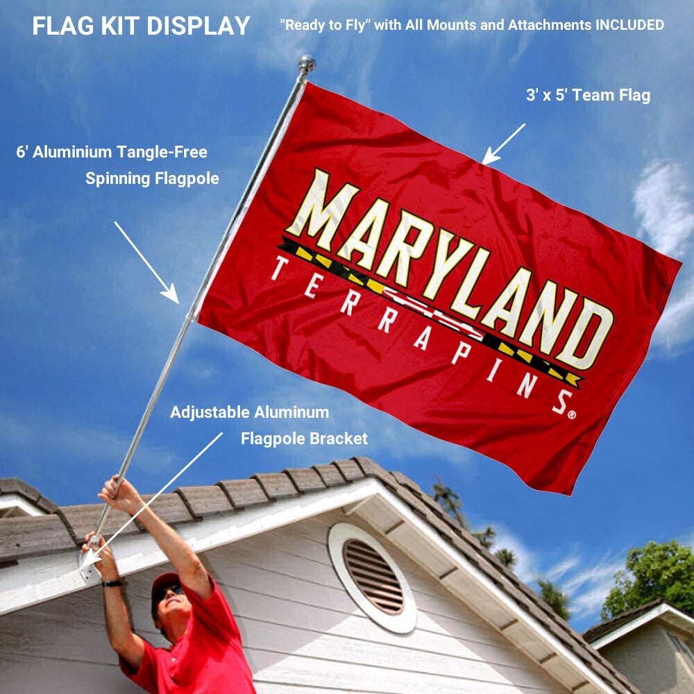 College Flags & Banners Co. University of Maryland Logo 3x5 Flag and Pole Bracket Mount Bundle - Sports Collectibles, Sports Memorabilia, Sports Fan Shop, Sports Gifts