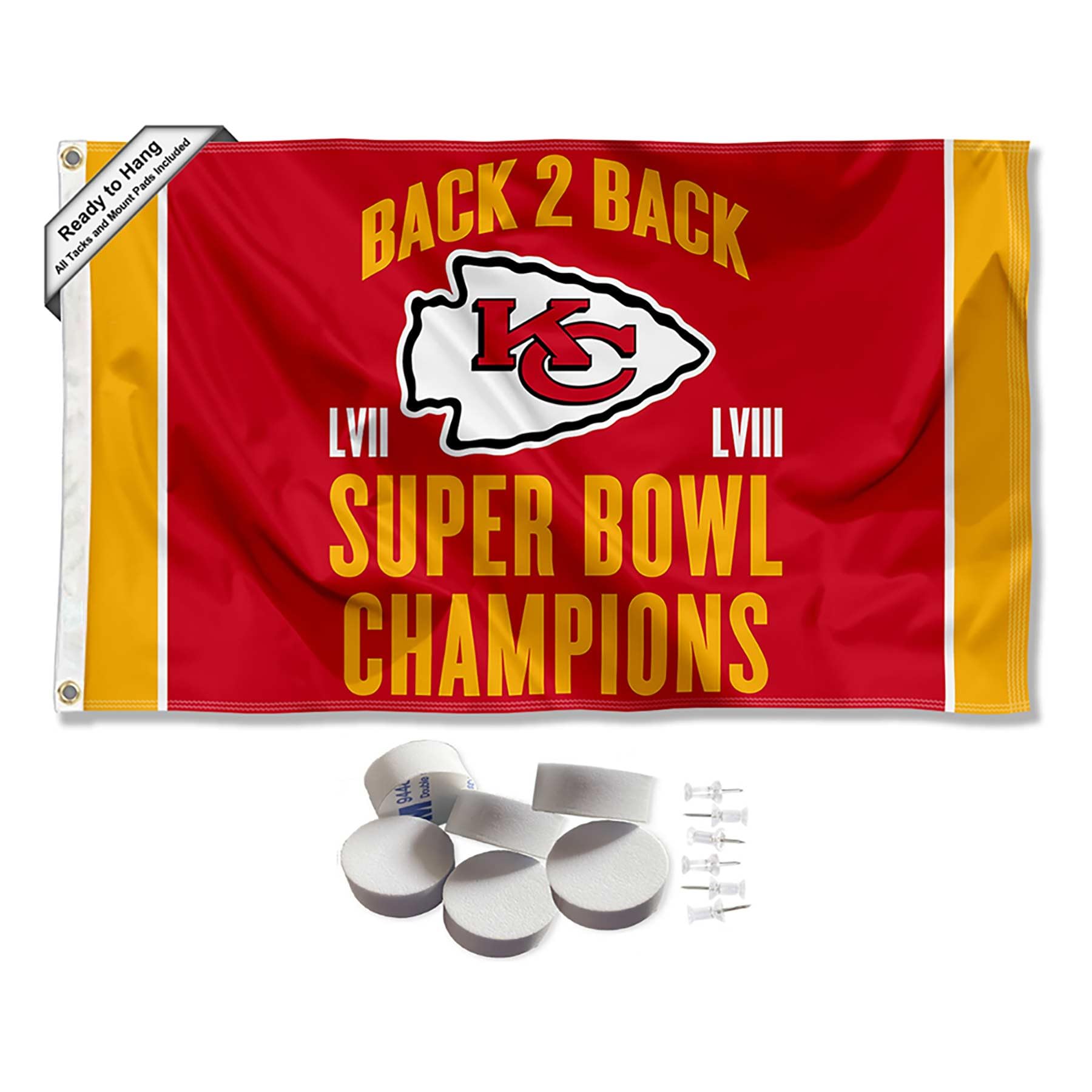 Kansas City Chiefs Back to Back Super Bowl Champions Banner and Tapestry Wall Tack Pads - Sports Collectibles, Sports Memorabilia, Sports Fan Shop, Sports Gifts