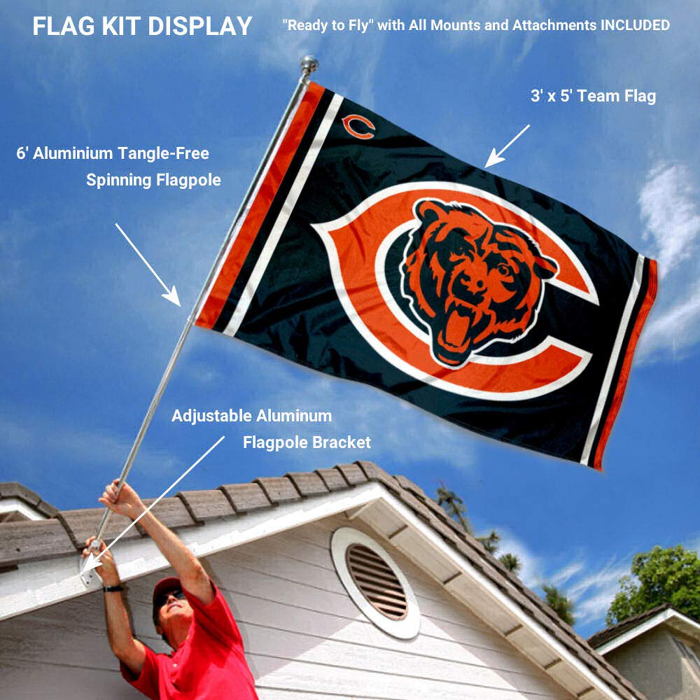 WinCraft Bears Dual Logo Flag Pole and Bracket Kit - Sports Collectibles, Sports Memorabilia, Sports Fan Shop, Sports Gifts