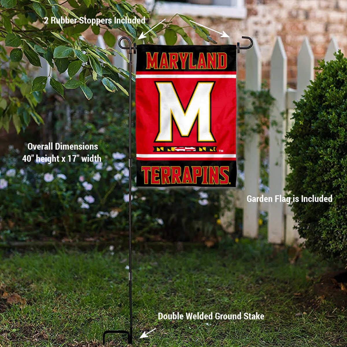 College Flags & Banners Co. Maryland Terrapins Garden Flag and USA Stand Pole Holder Set - Sports Collectibles, Sports Memorabilia, Sports Fan Shop, Sports Gifts