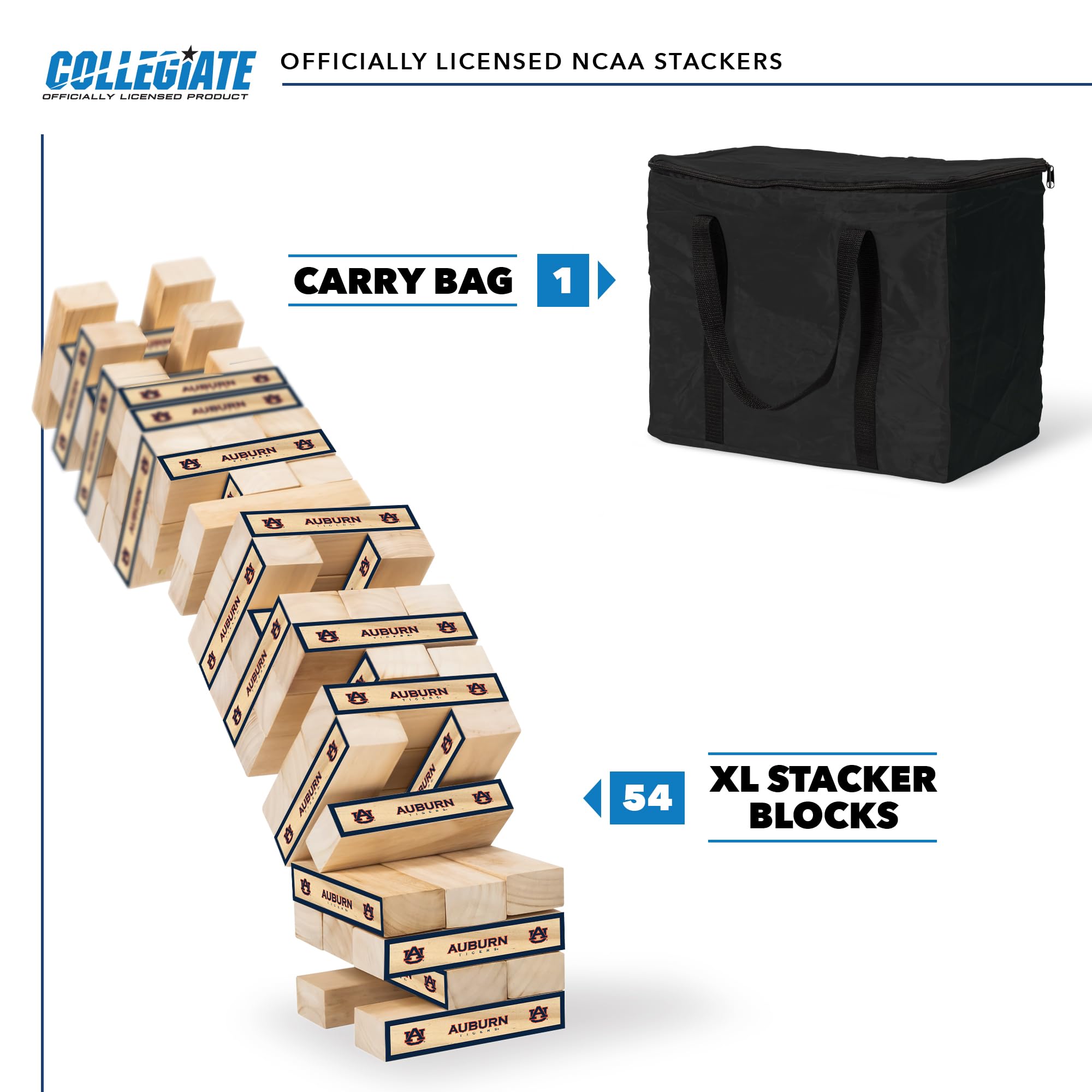 Wild Sports NCAA Auburn Tigers Giant Stacking Wooden Blocks – Tumbling Tower Classic Family Game Stacks Over 5 ft. High – Great Gift for Any College Football Fan! - Sports Collectibles, Sports Memorabilia, Sports Fan Shop, Sports Gifts