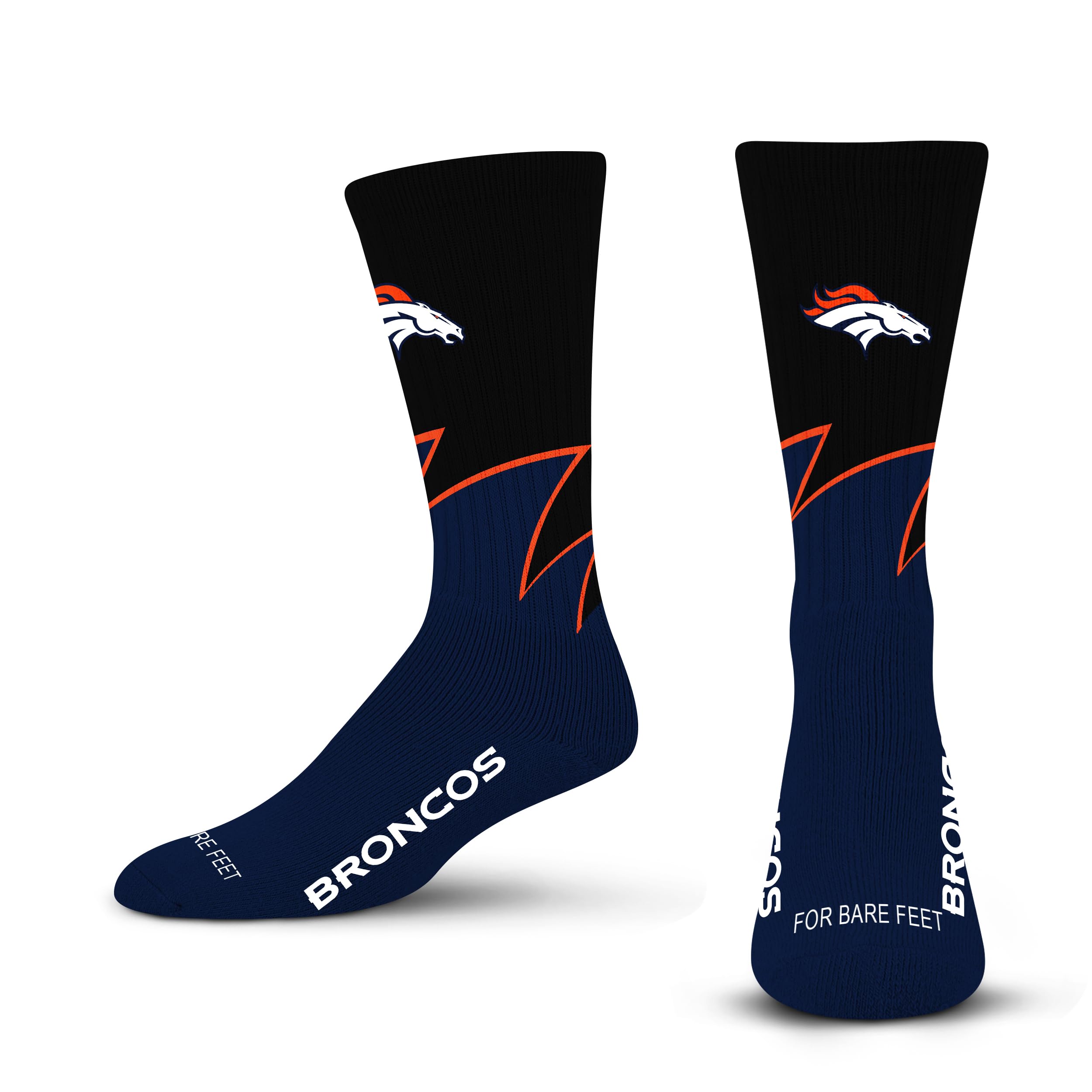 For Bare Feet NFL DENVER BRONCOS Black Wave Crew Sock Team Color YOUTH - Sports Gifts, Sports Memorabilia, Sports Collectibles, Fan Shop
