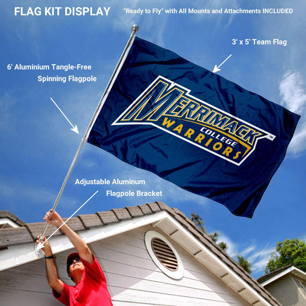 College Flags & Banners Co. Merrimack College Flag and Pole Bracket Mount Bundle - Sports Collectibles, Sports Memorabilia, Sports Fan Shop, Sports Gifts