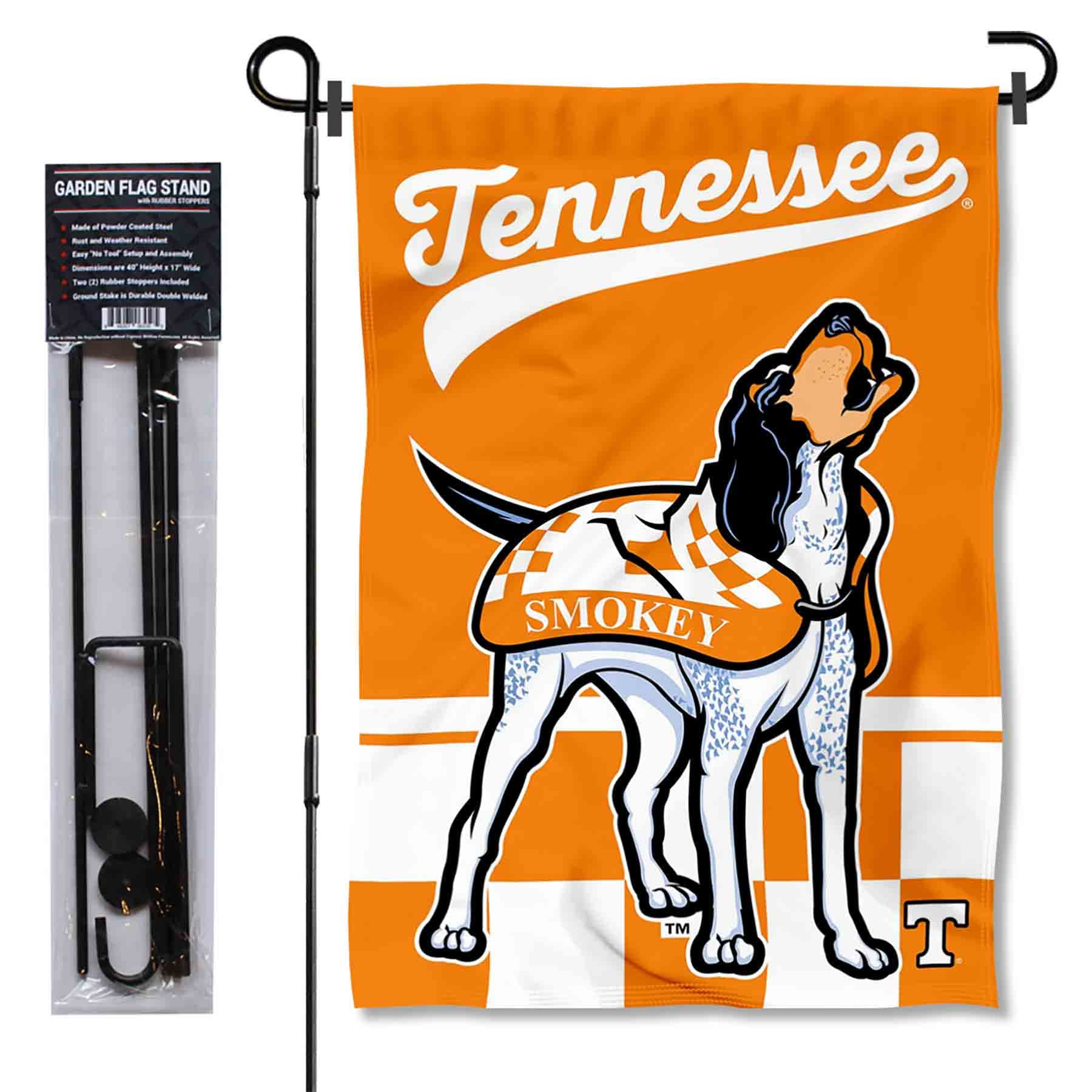 College Flags & Banners Co. Tennessee Volunteers Mascot Smokey Garden Flag with Stand Holder - Sports Collectibles, Sports Memorabilia, Sports Fan Shop, Sports Gifts