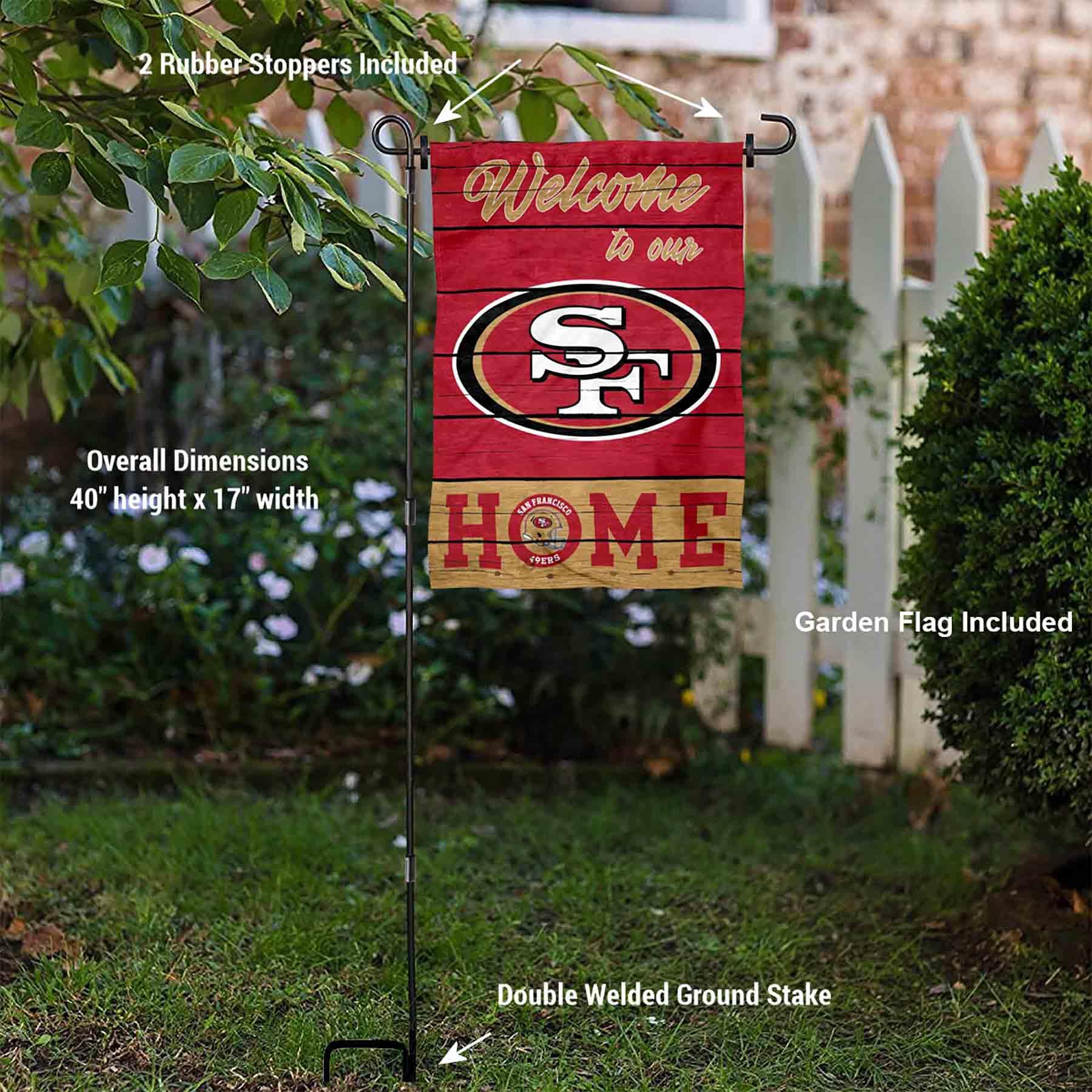 WinCraft San Francisco 49ers Welcome to Our Home Garden Flag and Flagpole Mount - Sports Collectibles, Sports Memorabilia, Sports Fan Shop, Sports Gifts