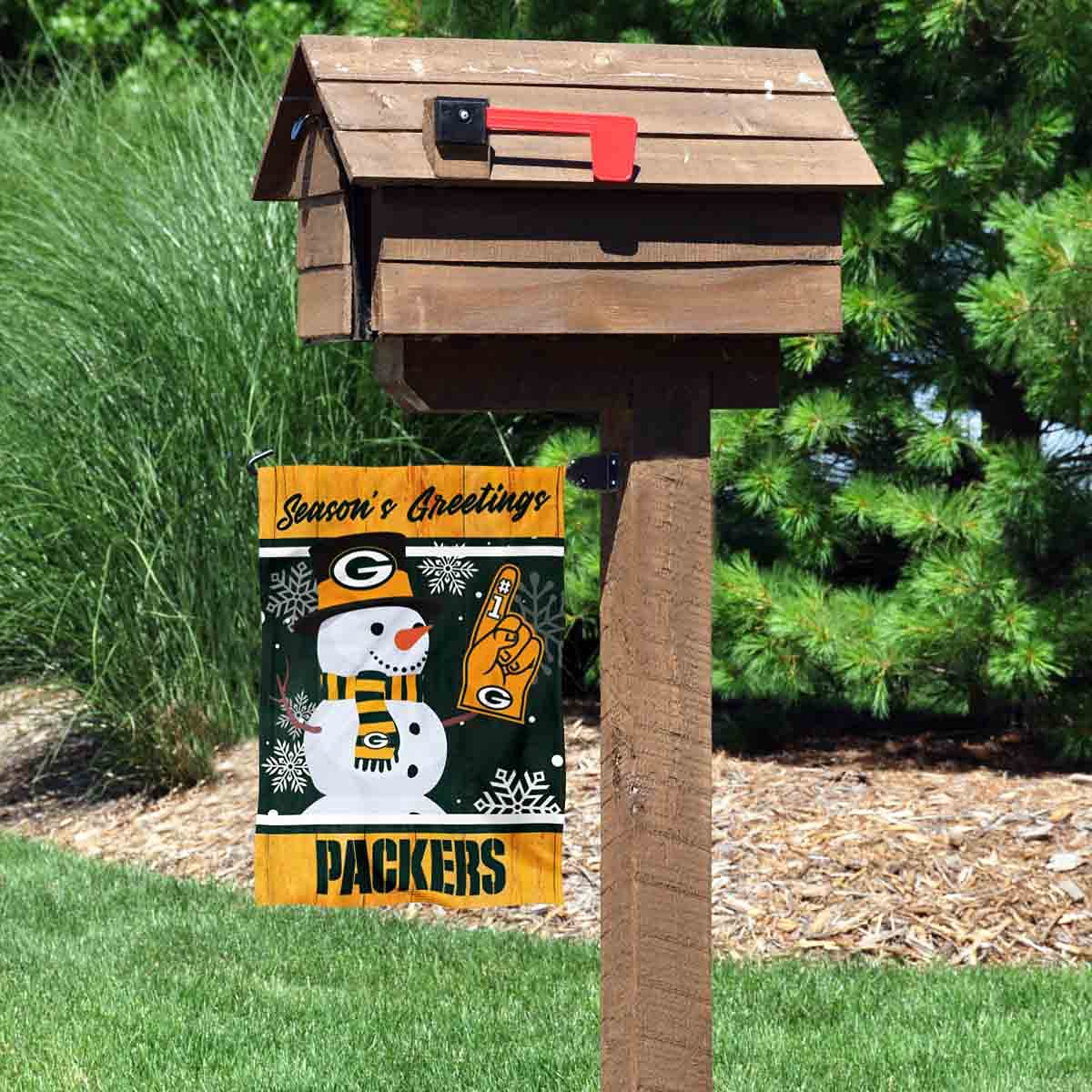 Green Bay Packers Holiday Winter Snow Garden Flag Double Sided Banner - Sports Collectibles, Sports Memorabilia, Sports Fan Shop, Sports Gifts