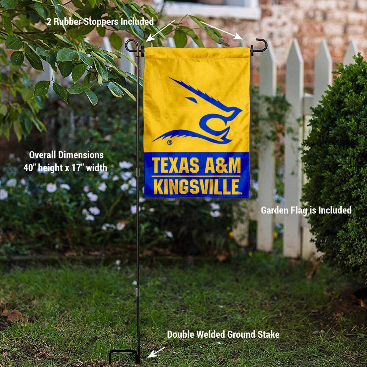 College Flags & Banners Co. Texas A&M University Kingsville Garden Flag and Flag Stand Pole Holder Set - Sports Collectibles, Sports Memorabilia, Sports Fan Shop, Sports Gifts