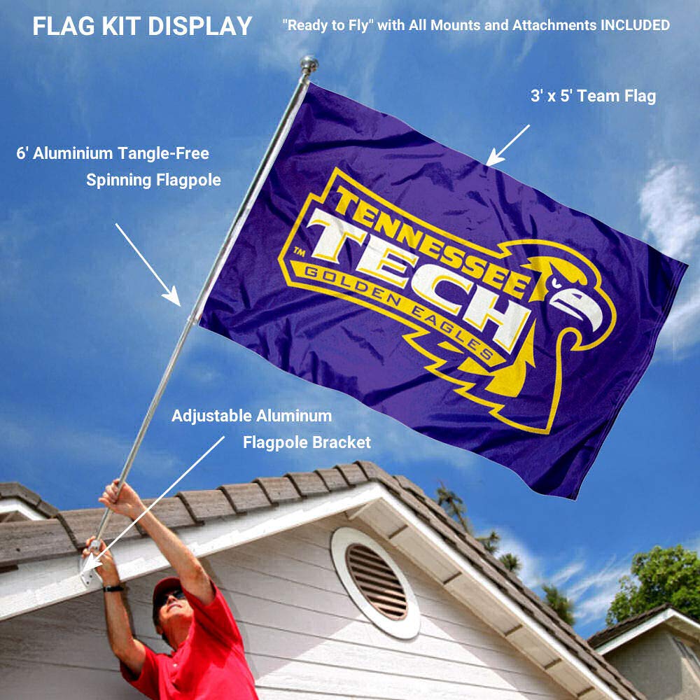 College Flags & Banners Co. Tennessee Tech Golden Eagles Flag and Pole Bracket Mount Bundle - Sports Collectibles, Sports Memorabilia, Sports Fan Shop, Sports Gifts